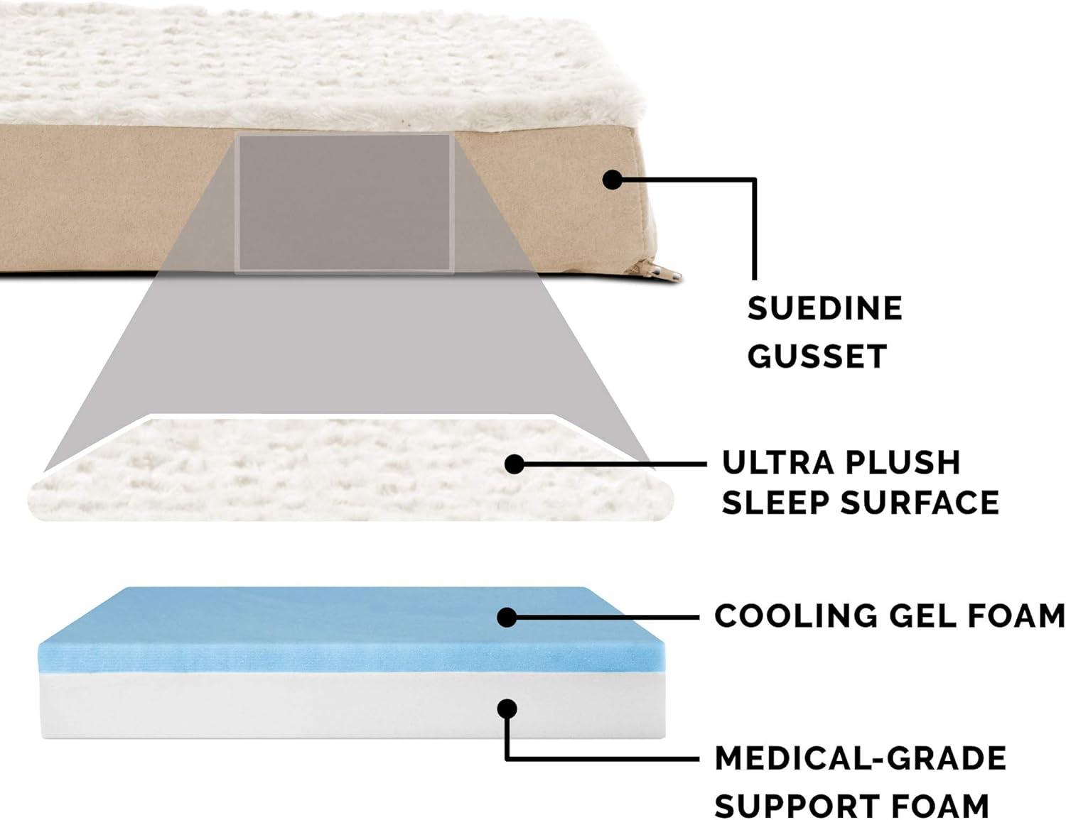 imageFurhaven Cooling Gel Dog Bed for Large Dogs w Removable Washable Cover For Dogs Up to 95 lbs Ultra Plush Faux Fur ampamp Suede Mattress Gray JumboXXLUltra Plush Curly Faux Fur Cream