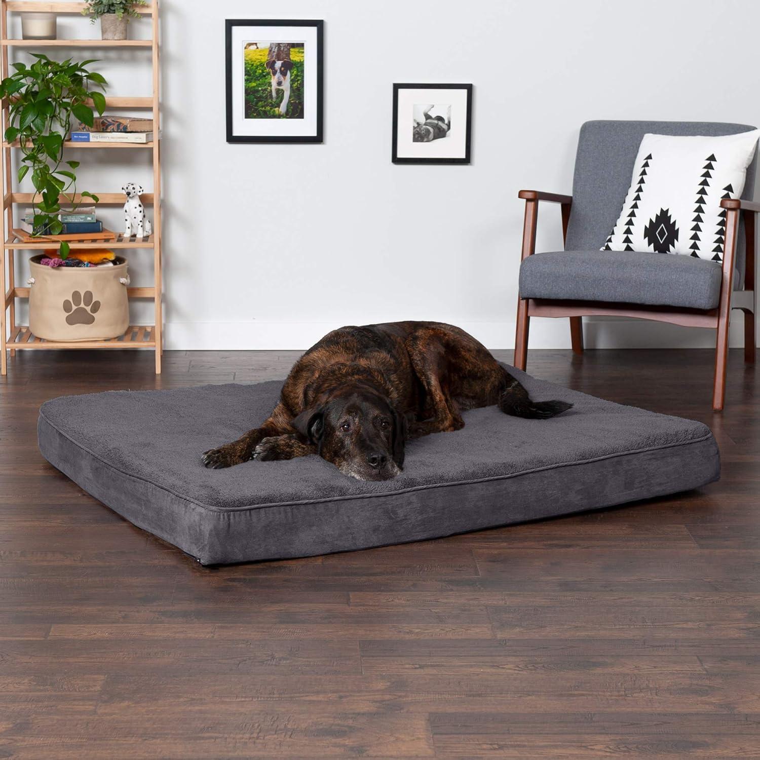 imageFurhaven Cooling Gel Dog Bed for Large Dogs w Removable Washable Cover For Dogs Up to 95 lbs Ultra Plush Faux Fur ampamp Suede Mattress Gray JumboXXLTerry Suede Gray