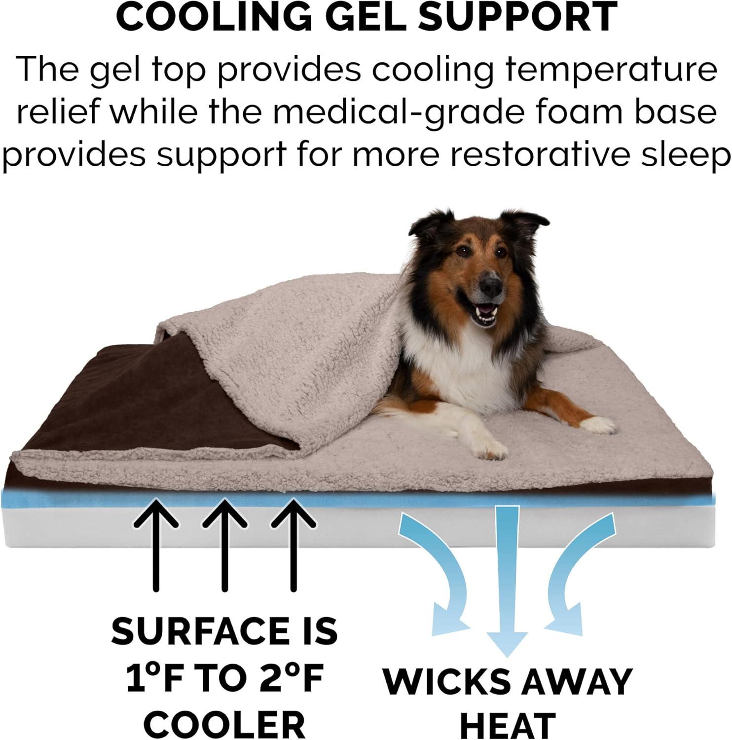 imageFurhaven Cooling Gel Dog Bed for Large Dogs w Removable Washable Cover For Dogs Up to 95 lbs Ultra Plush Faux Fur ampamp Suede Mattress Gray JumboXXLBlanket Top Berber Suede Espresso