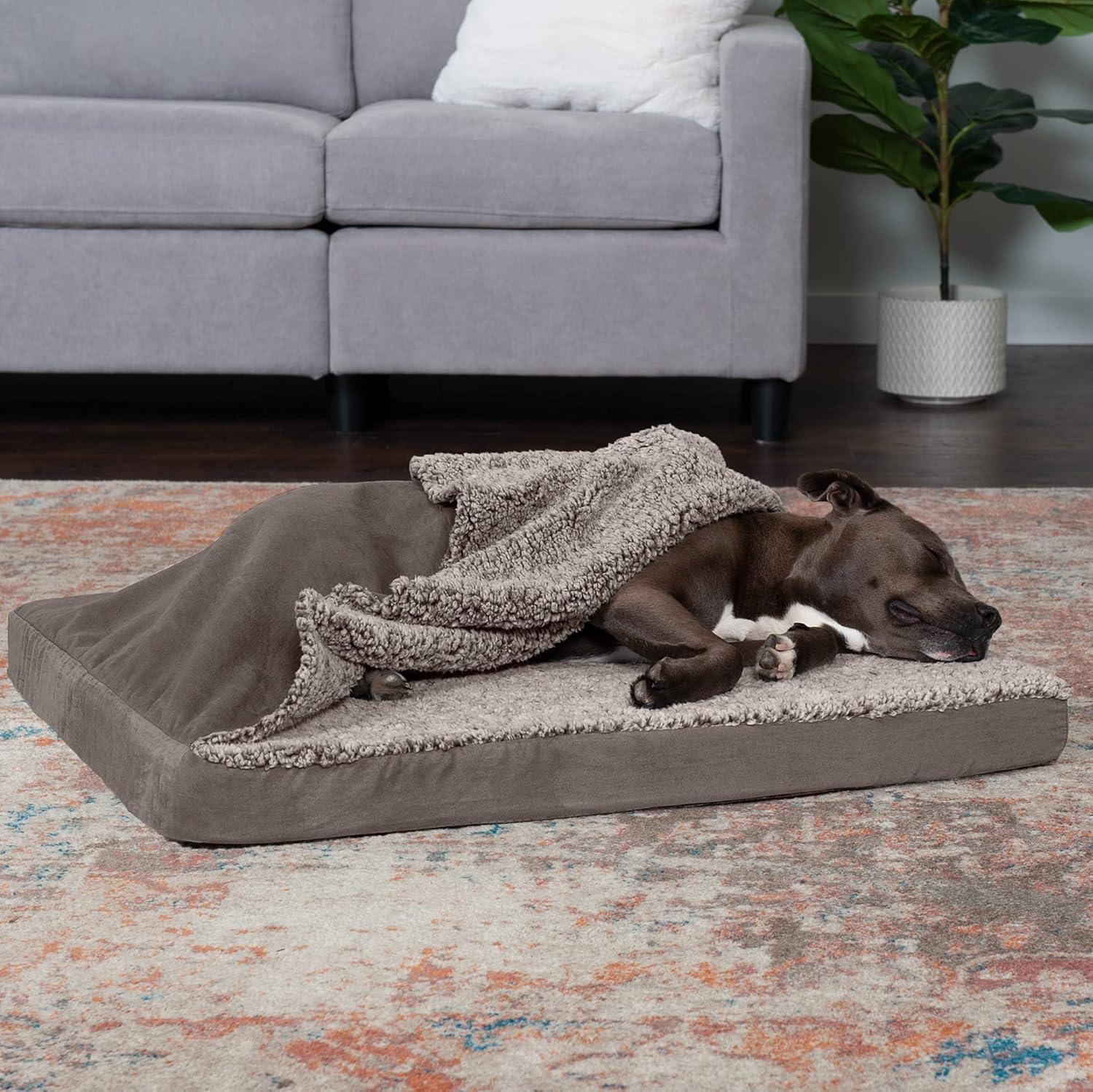 imageFurhaven Cooling Gel Dog Bed for Large Dogs w Removable Washable Cover For Dogs Up to 95 lbs Ultra Plush Faux Fur ampamp Suede Mattress Gray JumboXXLBlanket Top Berber Suede Gray