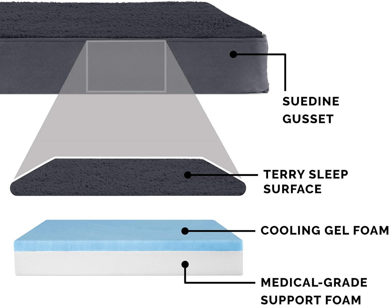 imageFurhaven Cooling Gel Dog Bed for Large Dogs w Removable Washable Cover For Dogs Up to 95 lbs Ultra Plush Faux Fur ampamp Suede Mattress Gray JumboXXLTerry Suede Gray