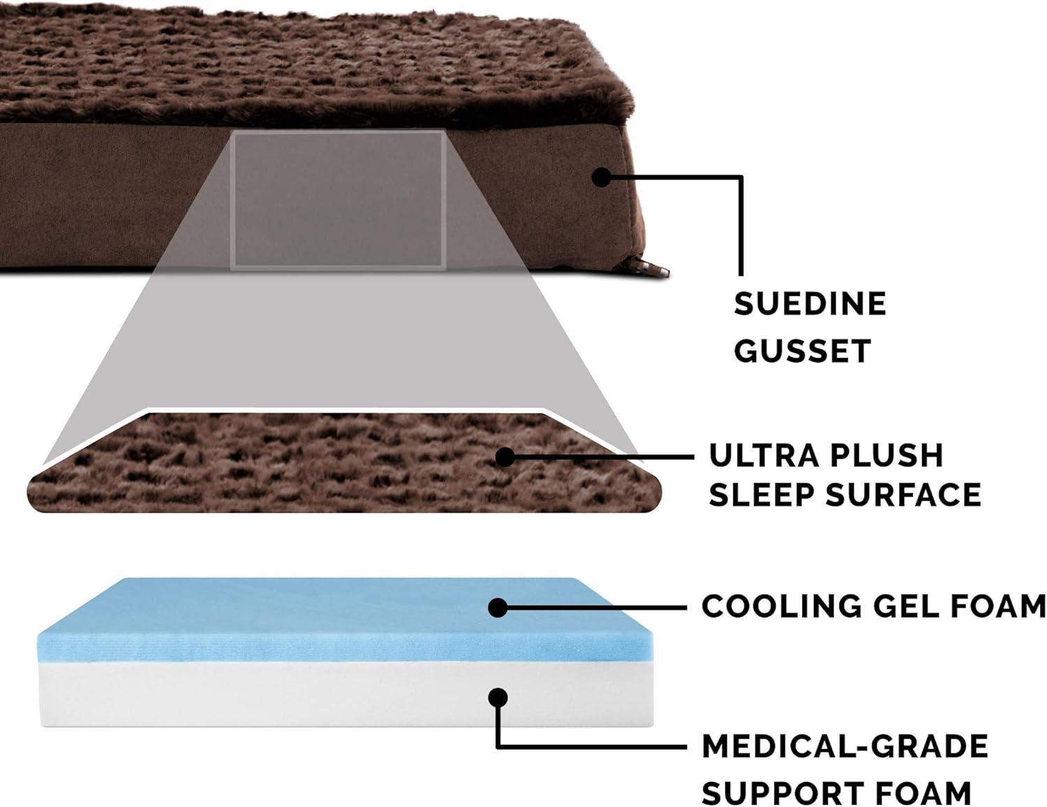 imageFurhaven Cooling Gel Dog Bed for Large Dogs w Removable Washable Cover For Dogs Up to 95 lbs Ultra Plush Faux Fur ampamp Suede Mattress Gray JumboXXLUltra Plush Curly Faux Fur Chocolate