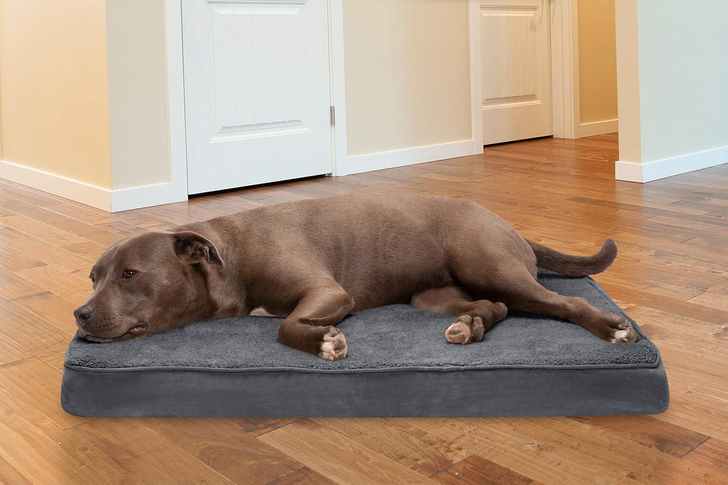 imageFurhaven Cooling Gel Dog Bed for Large Dogs w Removable Washable Cover For Dogs Up to 95 lbs Ultra Plush Faux Fur ampamp Suede Mattress Gray JumboXXLTerry Suede Gray