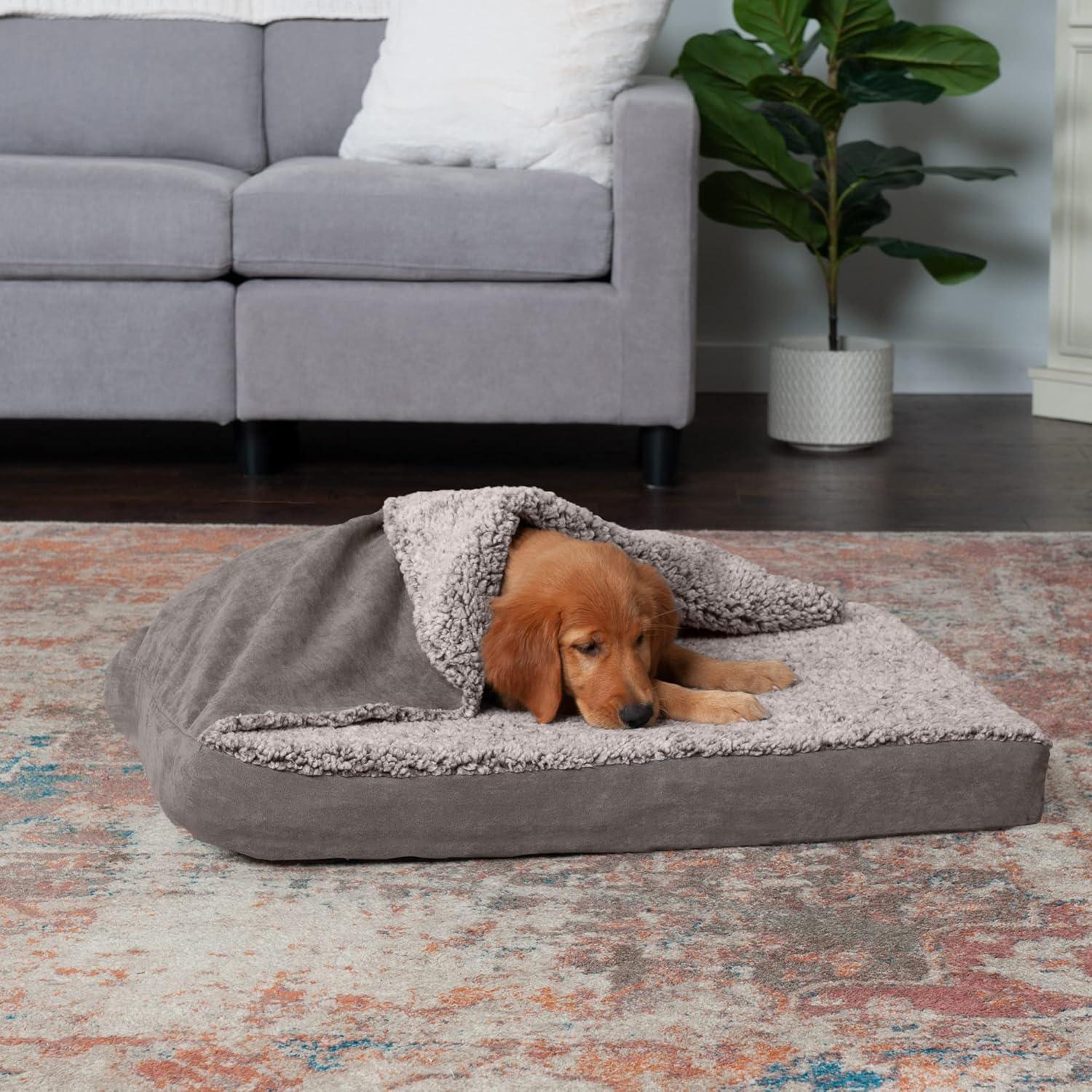 imageFurhaven Cooling Gel Dog Bed for Large Dogs w Removable Washable Cover For Dogs Up to 95 lbs Ultra Plush Faux Fur ampamp Suede Mattress Gray JumboXXLBlanket Top Berber Suede Gray