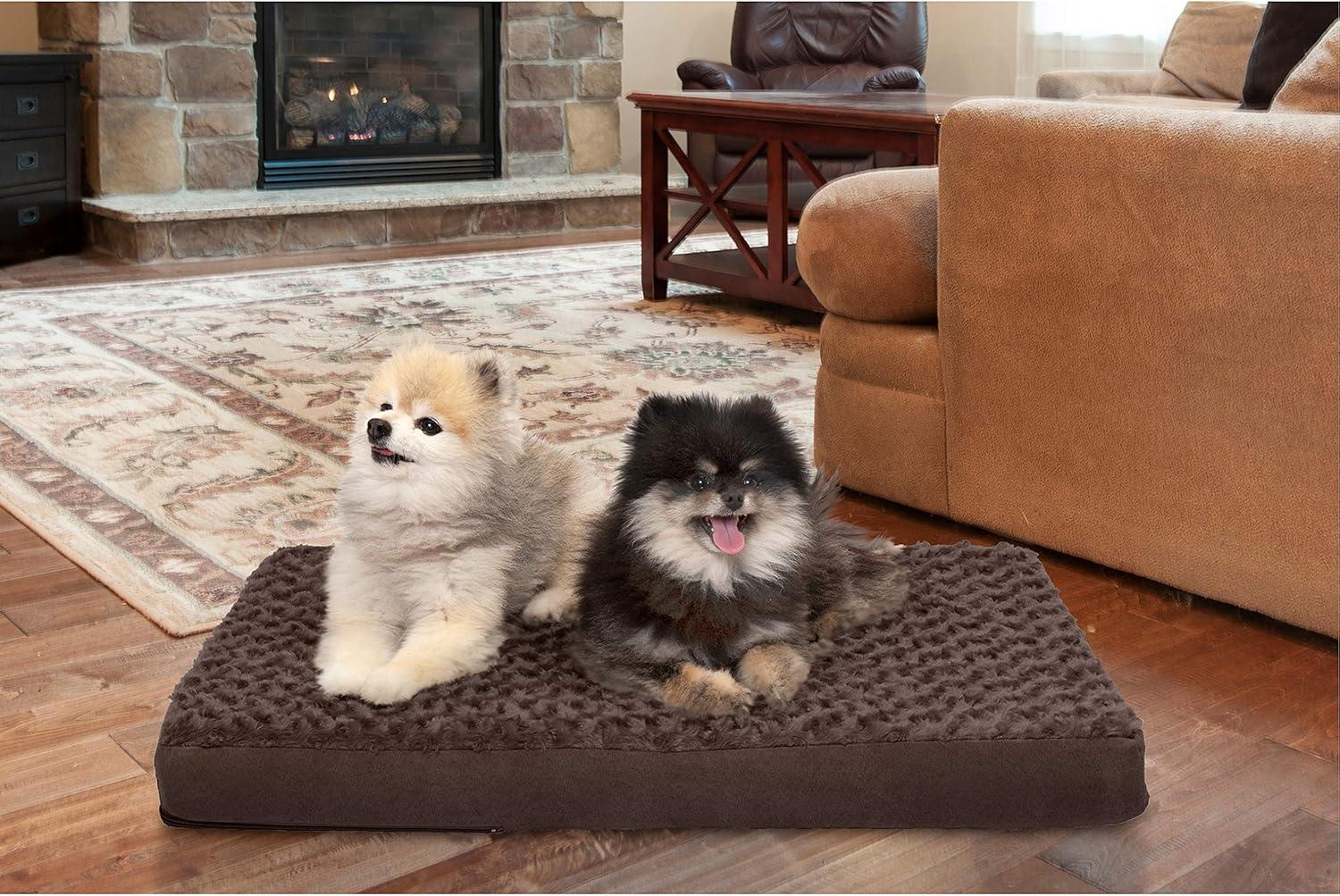 imageFurhaven Cooling Gel Dog Bed for Large Dogs w Removable Washable Cover For Dogs Up to 95 lbs Ultra Plush Faux Fur ampamp Suede Mattress Gray JumboXXLUltra Plush Curly Faux Fur Chocolate