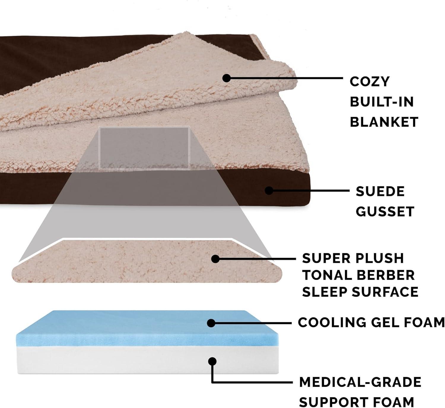 imageFurhaven Cooling Gel Dog Bed for Large Dogs w Removable Washable Cover For Dogs Up to 95 lbs Ultra Plush Faux Fur ampamp Suede Mattress Gray JumboXXLBlanket Top Berber Suede Espresso