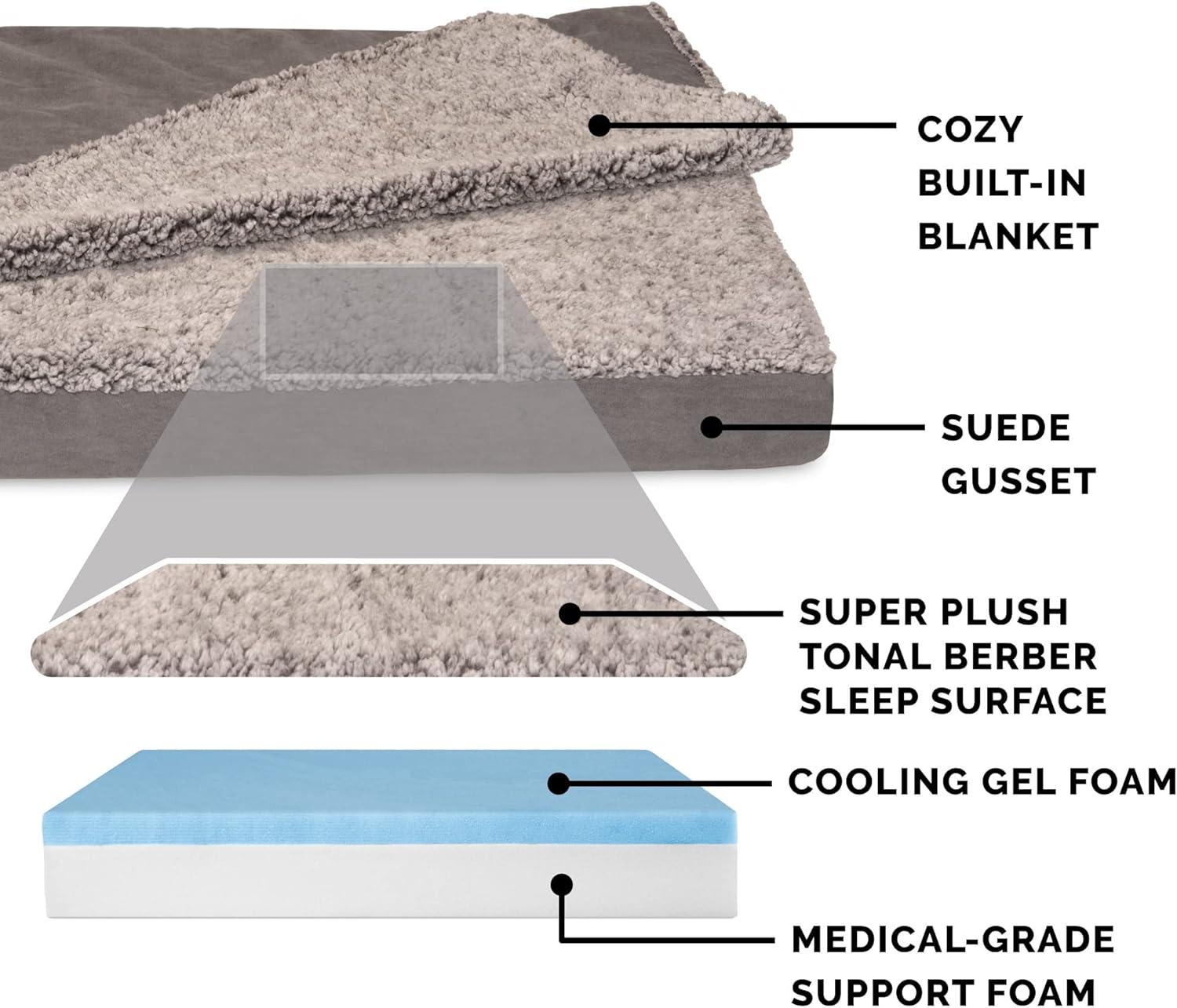 imageFurhaven Cooling Gel Dog Bed for Large Dogs w Removable Washable Cover For Dogs Up to 95 lbs Ultra Plush Faux Fur ampamp Suede Mattress Gray JumboXXLBlanket Top Berber Suede Gray
