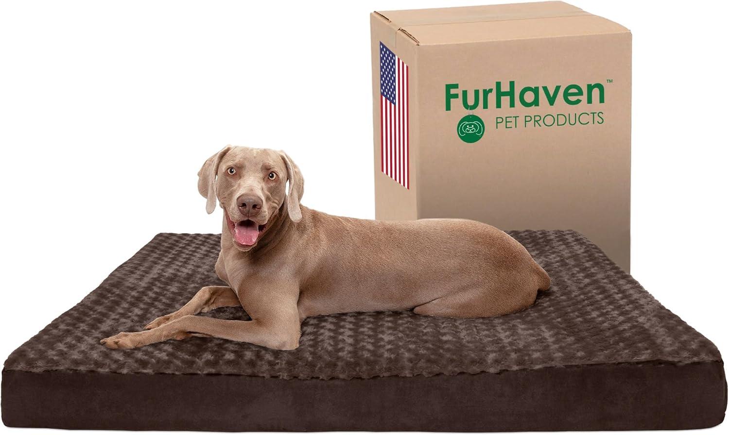 imageFurhaven Cooling Gel Dog Bed for Large Dogs w Removable Washable Cover For Dogs Up to 95 lbs Ultra Plush Faux Fur ampamp Suede Mattress Gray JumboXXLUltra Plush Curly Faux Fur Chocolate