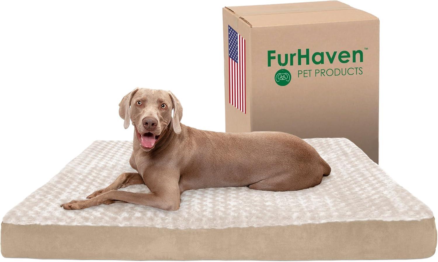 imageFurhaven Cooling Gel Dog Bed for Large Dogs w Removable Washable Cover For Dogs Up to 95 lbs Ultra Plush Faux Fur ampamp Suede Mattress Gray JumboXXLUltra Plush Curly Faux Fur Cream