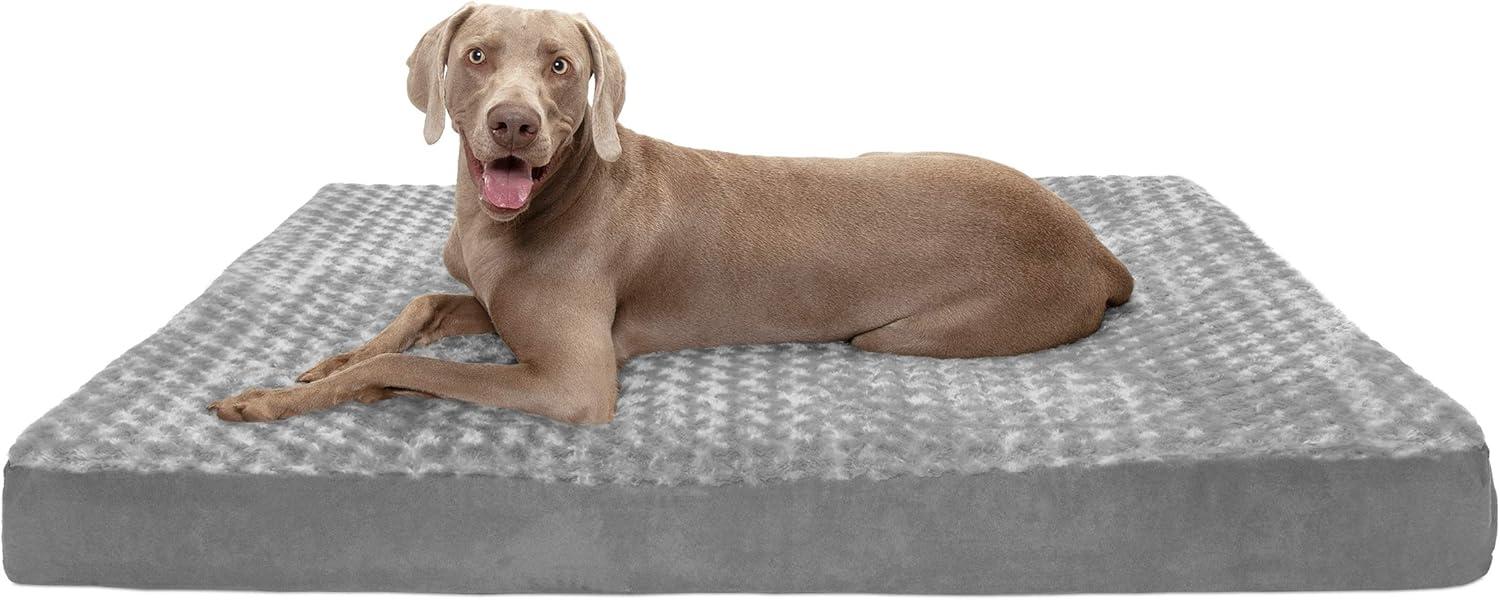 imageFurhaven Cooling Gel Dog Bed for Large Dogs w Removable Washable Cover For Dogs Up to 95 lbs Ultra Plush Faux Fur ampamp Suede Mattress Gray JumboXXLUltra Plush Curly Faux Fur Gray