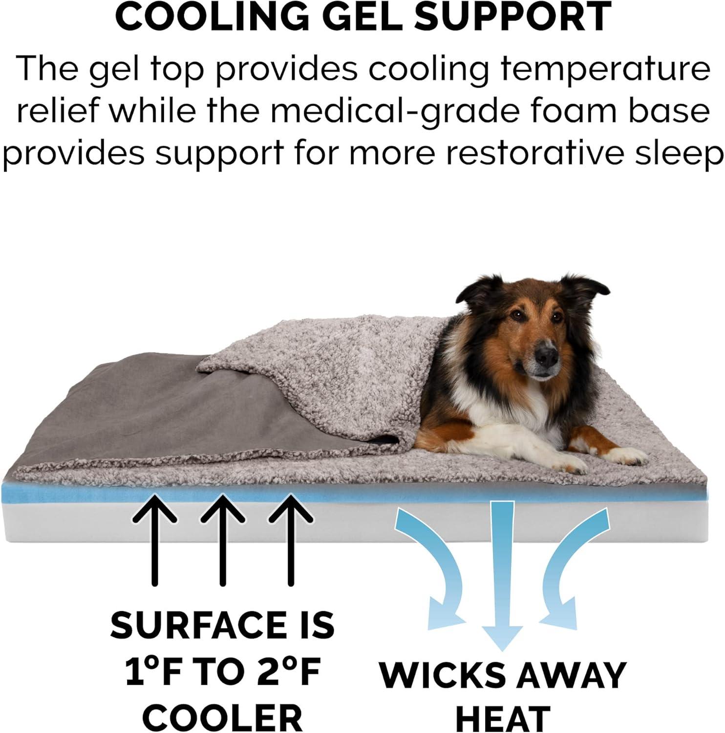 imageFurhaven Cooling Gel Dog Bed for Large Dogs w Removable Washable Cover For Dogs Up to 95 lbs Ultra Plush Faux Fur ampamp Suede Mattress Gray JumboXXLBlanket Top Berber Suede Gray