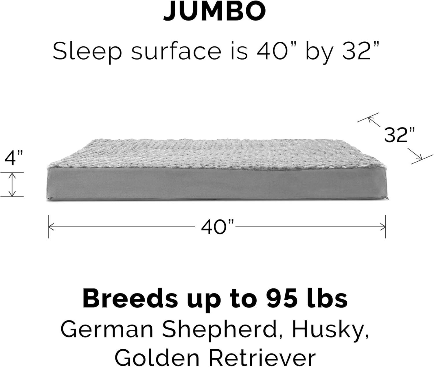 imageFurhaven Cooling Gel Dog Bed for Large Dogs w Removable Washable Cover For Dogs Up to 95 lbs Ultra Plush Faux Fur ampamp Suede Mattress Gray JumboXXLUltra Plush Curly Faux Fur Gray