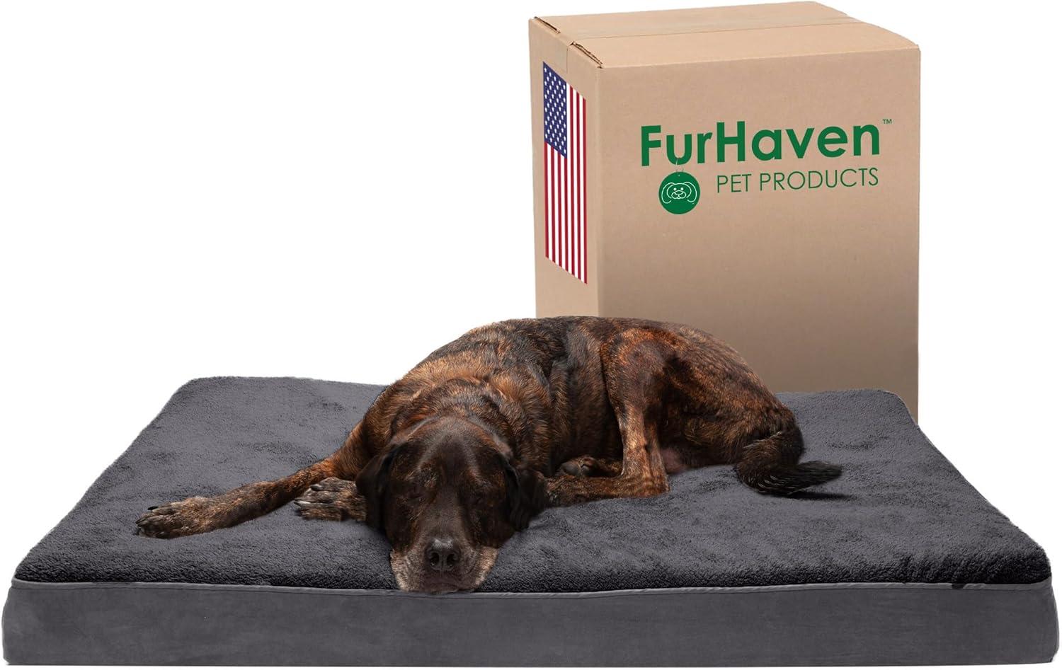 imageFurhaven Cooling Gel Dog Bed for Large Dogs w Removable Washable Cover For Dogs Up to 95 lbs Ultra Plush Faux Fur ampamp Suede Mattress Gray JumboXXLTerry Suede Gray