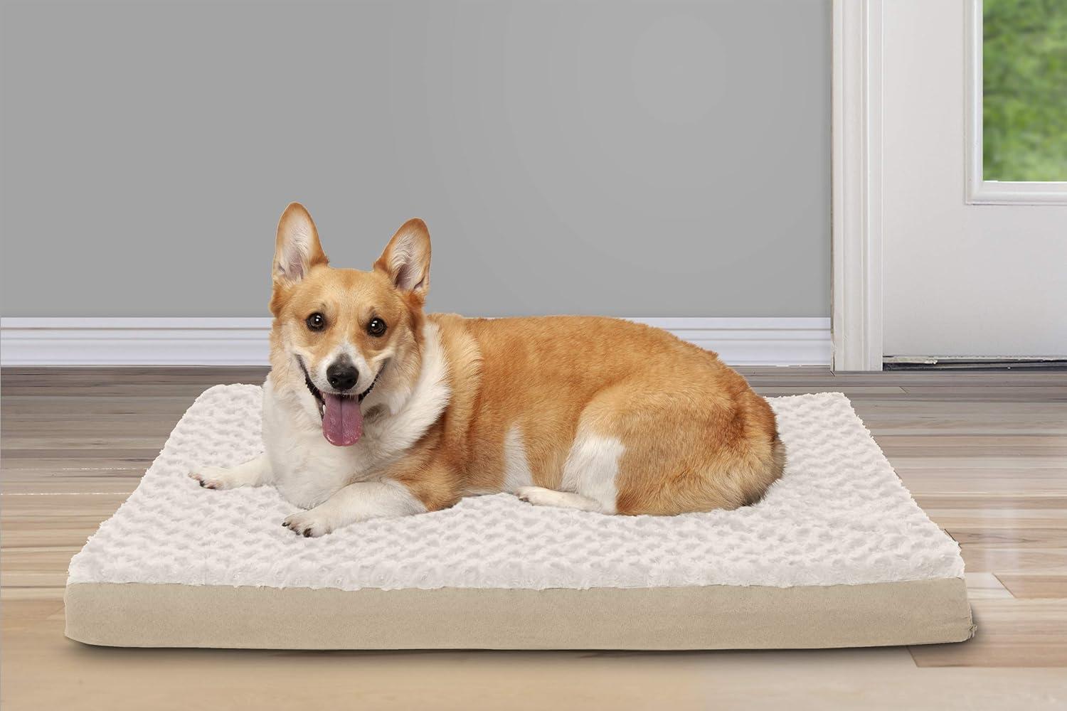 imageFurhaven Cooling Gel Dog Bed for Large Dogs w Removable Washable Cover For Dogs Up to 95 lbs Ultra Plush Faux Fur ampamp Suede Mattress Gray JumboXXLUltra Plush Curly Faux Fur Cream