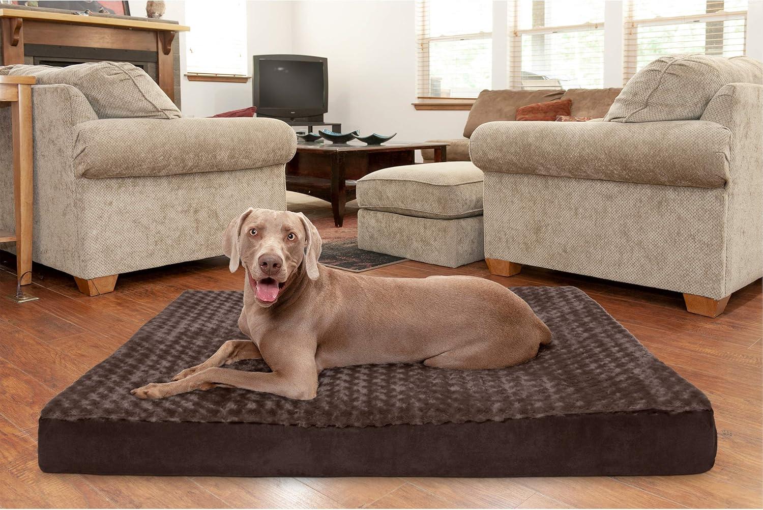 imageFurhaven Cooling Gel Dog Bed for Large Dogs w Removable Washable Cover For Dogs Up to 95 lbs Ultra Plush Faux Fur ampamp Suede Mattress Gray JumboXXLUltra Plush Curly Faux Fur Chocolate