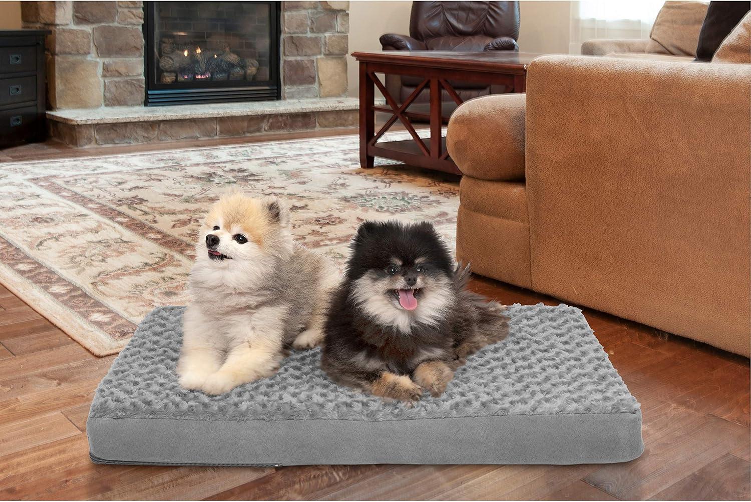 imageFurhaven Cooling Gel Dog Bed for Large Dogs w Removable Washable Cover For Dogs Up to 95 lbs Ultra Plush Faux Fur ampamp Suede Mattress Gray JumboXXLUltra Plush Curly Faux Fur Gray