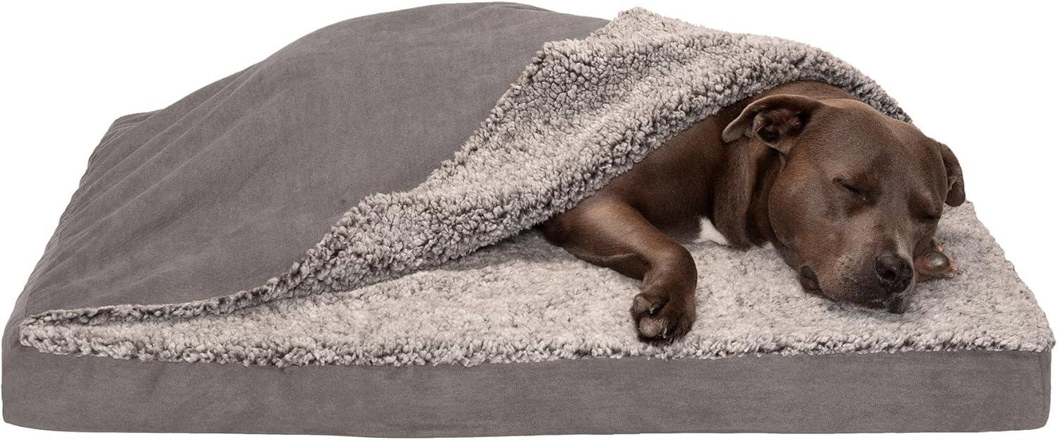 imageFurhaven Cooling Gel Dog Bed for Large Dogs w Removable Washable Cover For Dogs Up to 95 lbs Ultra Plush Faux Fur ampamp Suede Mattress Gray JumboXXLBlanket Top Berber Suede Gray