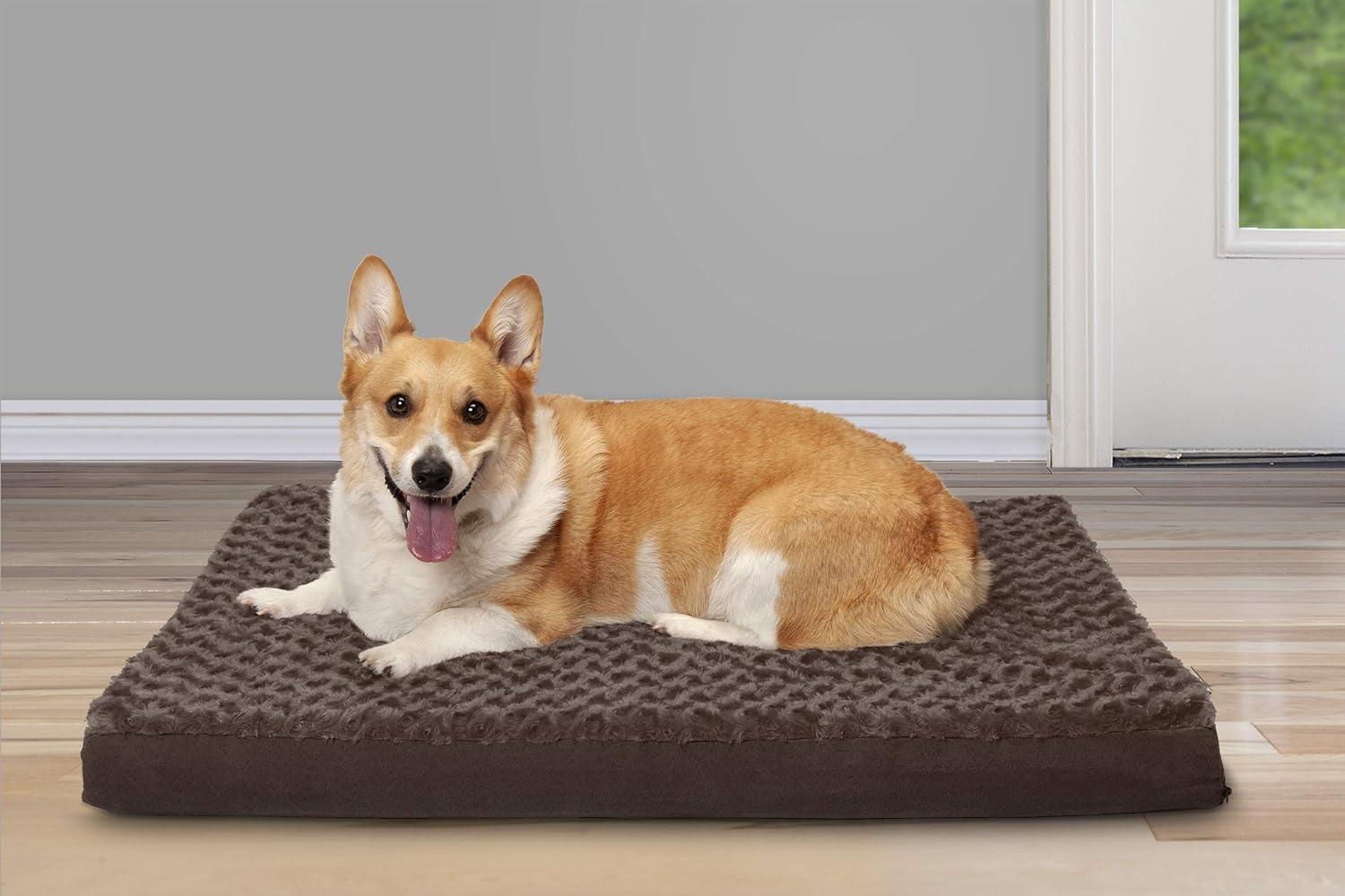 imageFurhaven Cooling Gel Dog Bed for Large Dogs w Removable Washable Cover For Dogs Up to 95 lbs Ultra Plush Faux Fur ampamp Suede Mattress Gray JumboXXLUltra Plush Curly Faux Fur Chocolate