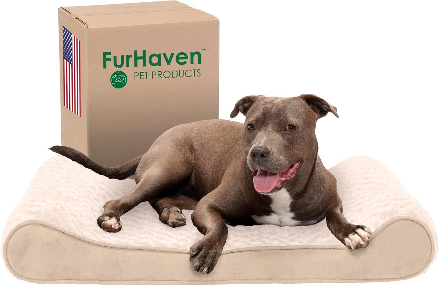 imageFurhaven Cooling Gel Dog Bed for LargeMedium Dogs w Removable Washable Cover For Dogs Up to 38 lbs Ultra Plush Faux Fur ampamp Suede Luxe Lounger Contour Mattress Gray LargeUltra Plush Cream