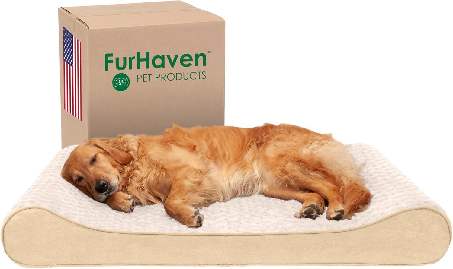imageFurhaven Cooling Gel Dog Bed for LargeMedium Dogs w Removable Washable Cover For Dogs Up to 38 lbs Ultra Plush Faux Fur ampamp Suede Luxe Lounger Contour Mattress Gray LargeUltra Plush Cream