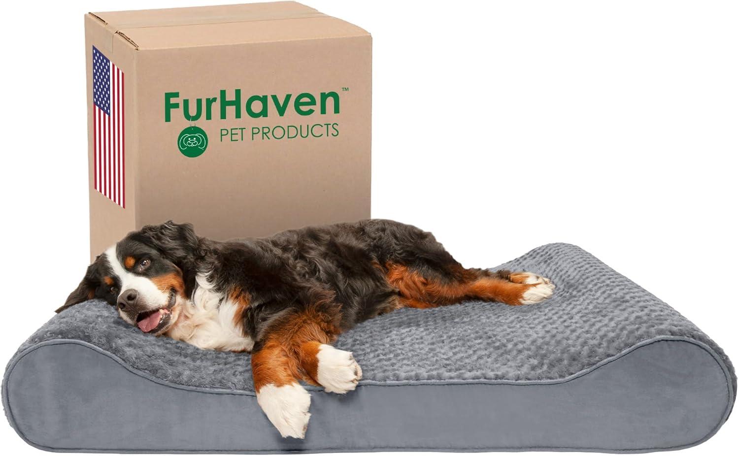 imageFurhaven Cooling Gel Dog Bed for LargeMedium Dogs w Removable Washable Cover For Dogs Up to 38 lbs Ultra Plush Faux Fur ampamp Suede Luxe Lounger Contour Mattress Gray LargeUltra Plush Gray