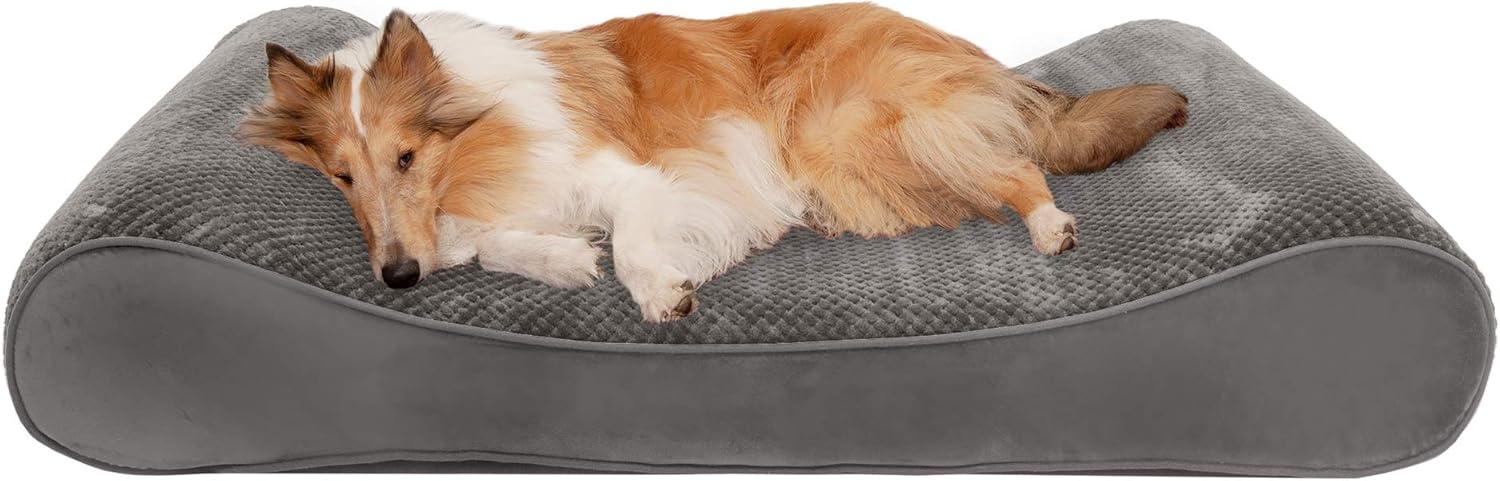 imageFurhaven Cooling Gel Dog Bed for LargeMedium Dogs w Removable Washable Cover For Dogs Up to 38 lbs Ultra Plush Faux Fur ampamp Suede Luxe Lounger Contour Mattress Gray LargeMinky Plush Velvet Gray