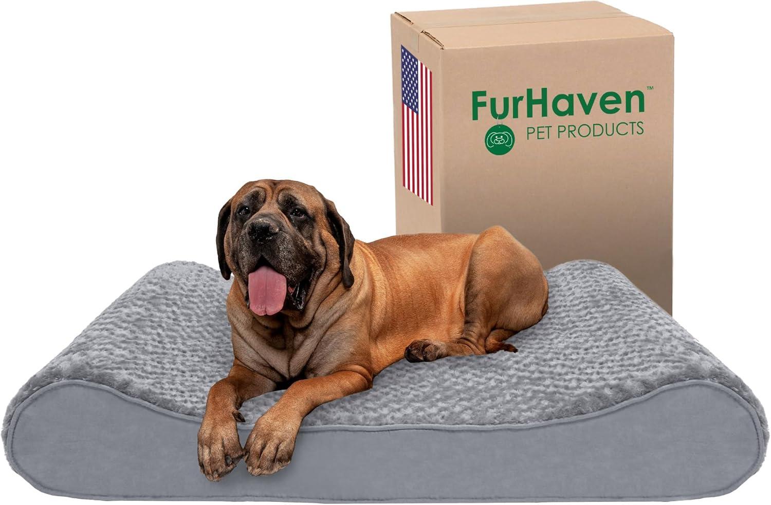 imageFurhaven Cooling Gel Dog Bed for LargeMedium Dogs w Removable Washable Cover For Dogs Up to 38 lbs Ultra Plush Faux Fur ampamp Suede Luxe Lounger Contour Mattress Gray LargeUltra Plush Gray