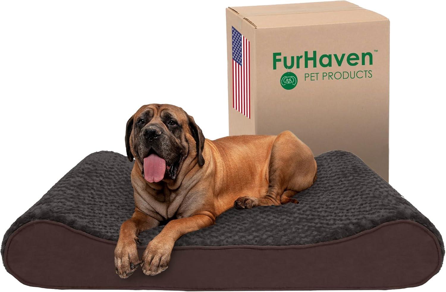 imageFurhaven Cooling Gel Dog Bed for LargeMedium Dogs w Removable Washable Cover For Dogs Up to 38 lbs Ultra Plush Faux Fur ampamp Suede Luxe Lounger Contour Mattress Gray LargeUltra Plush Chocolate