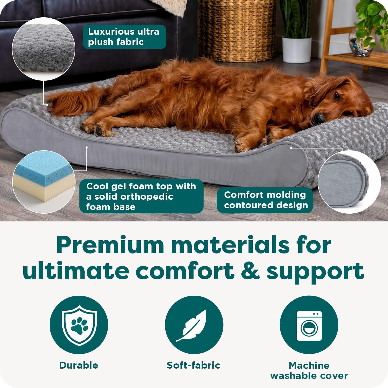 imageFurhaven Cooling Gel Dog Bed for LargeMedium Dogs w Removable Washable Cover For Dogs Up to 38 lbs Ultra Plush Faux Fur ampamp Suede Luxe Lounger Contour Mattress Gray LargeUltra Plush Gray