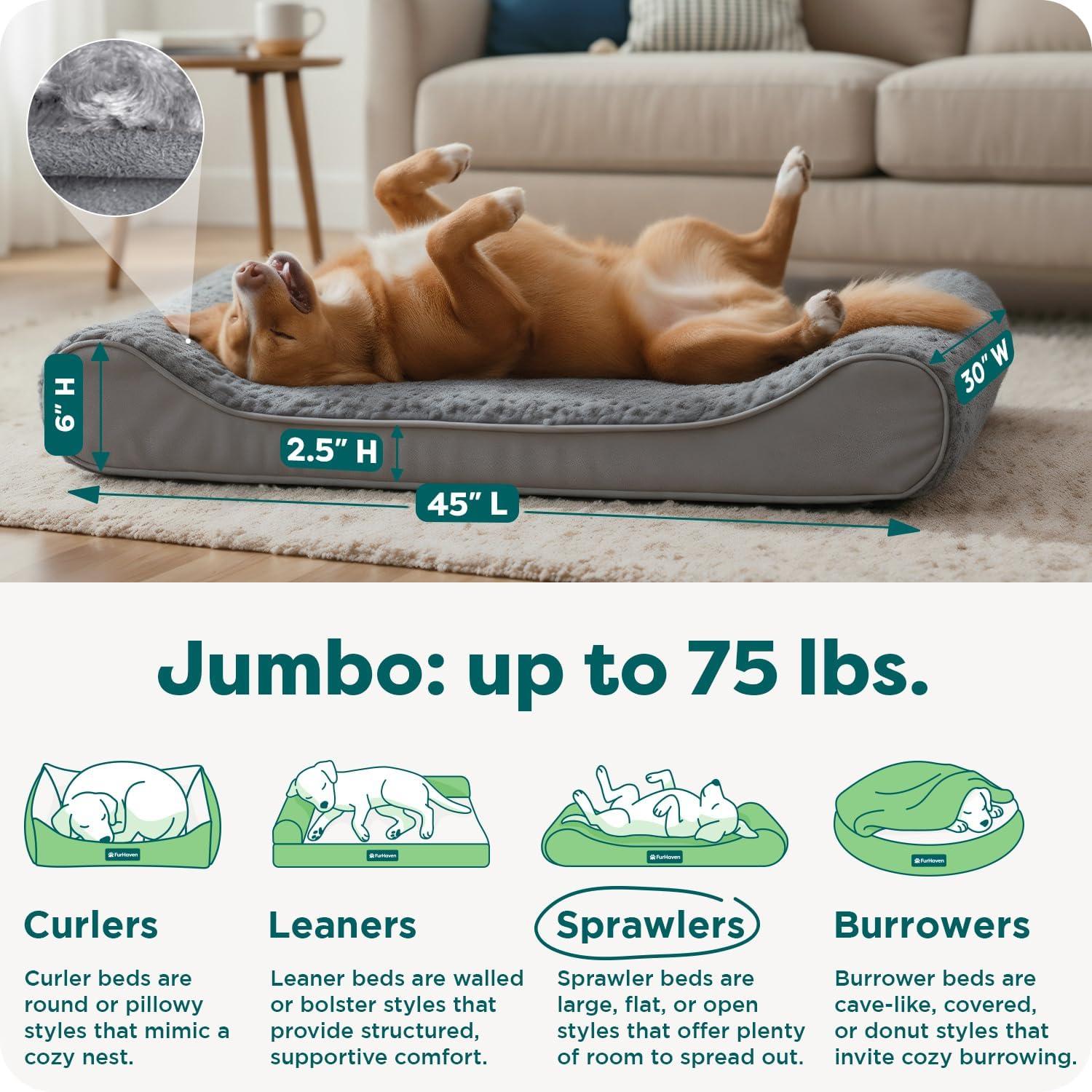imageFurhaven Cooling Gel Dog Bed for LargeMedium Dogs w Removable Washable Cover For Dogs Up to 38 lbs Ultra Plush Faux Fur ampamp Suede Luxe Lounger Contour Mattress Gray LargeUltra Plush Gray