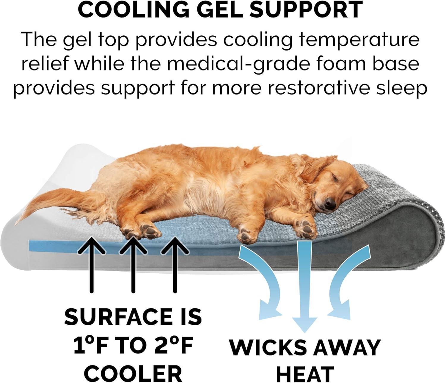 imageFurhaven Cooling Gel Dog Bed for LargeMedium Dogs w Removable Washable Cover For Dogs Up to 38 lbs Ultra Plush Faux Fur ampamp Suede Luxe Lounger Contour Mattress Gray LargeMinky Plush Velvet Gray
