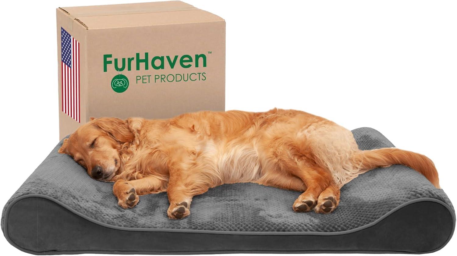 imageFurhaven Cooling Gel Dog Bed for LargeMedium Dogs w Removable Washable Cover For Dogs Up to 38 lbs Ultra Plush Faux Fur ampamp Suede Luxe Lounger Contour Mattress Gray LargeMinky Plush Velvet Gray