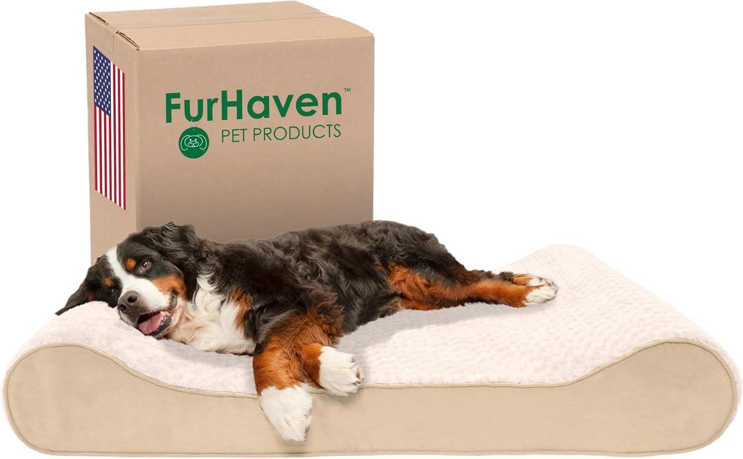 imageFurhaven Cooling Gel Dog Bed for LargeMedium Dogs w Removable Washable Cover For Dogs Up to 38 lbs Ultra Plush Faux Fur ampamp Suede Luxe Lounger Contour Mattress Gray LargeUltra Plush Cream