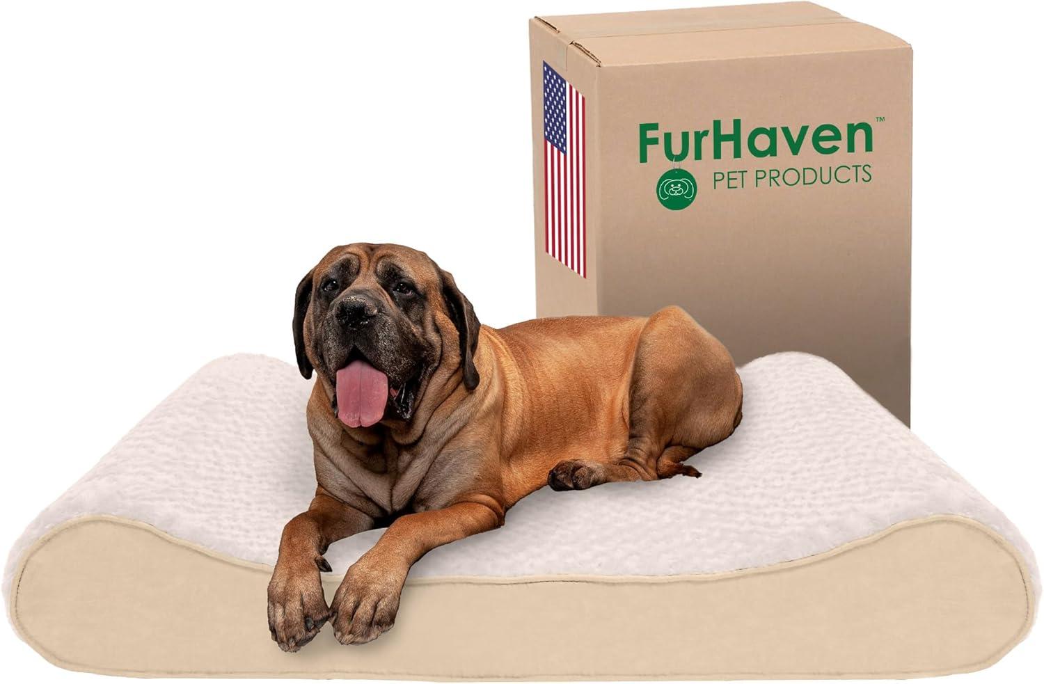 imageFurhaven Cooling Gel Dog Bed for LargeMedium Dogs w Removable Washable Cover For Dogs Up to 38 lbs Ultra Plush Faux Fur ampamp Suede Luxe Lounger Contour Mattress Gray LargeUltra Plush Cream