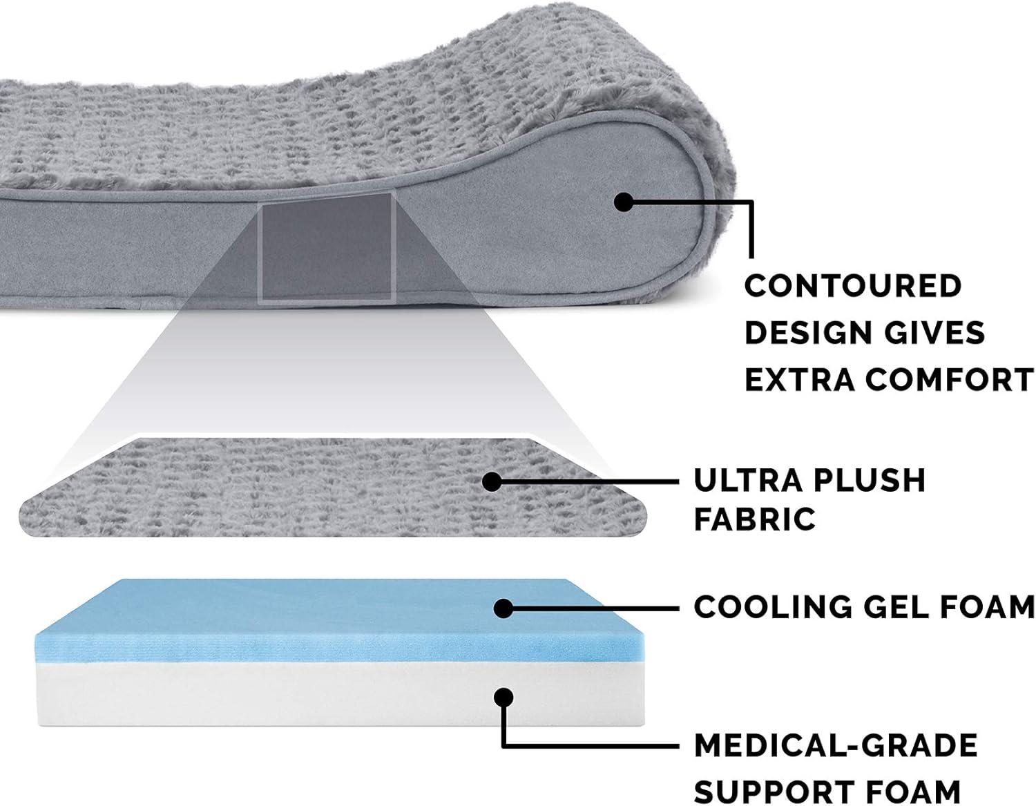 imageFurhaven Cooling Gel Dog Bed for LargeMedium Dogs w Removable Washable Cover For Dogs Up to 38 lbs Ultra Plush Faux Fur ampamp Suede Luxe Lounger Contour Mattress Gray LargeUltra Plush Gray