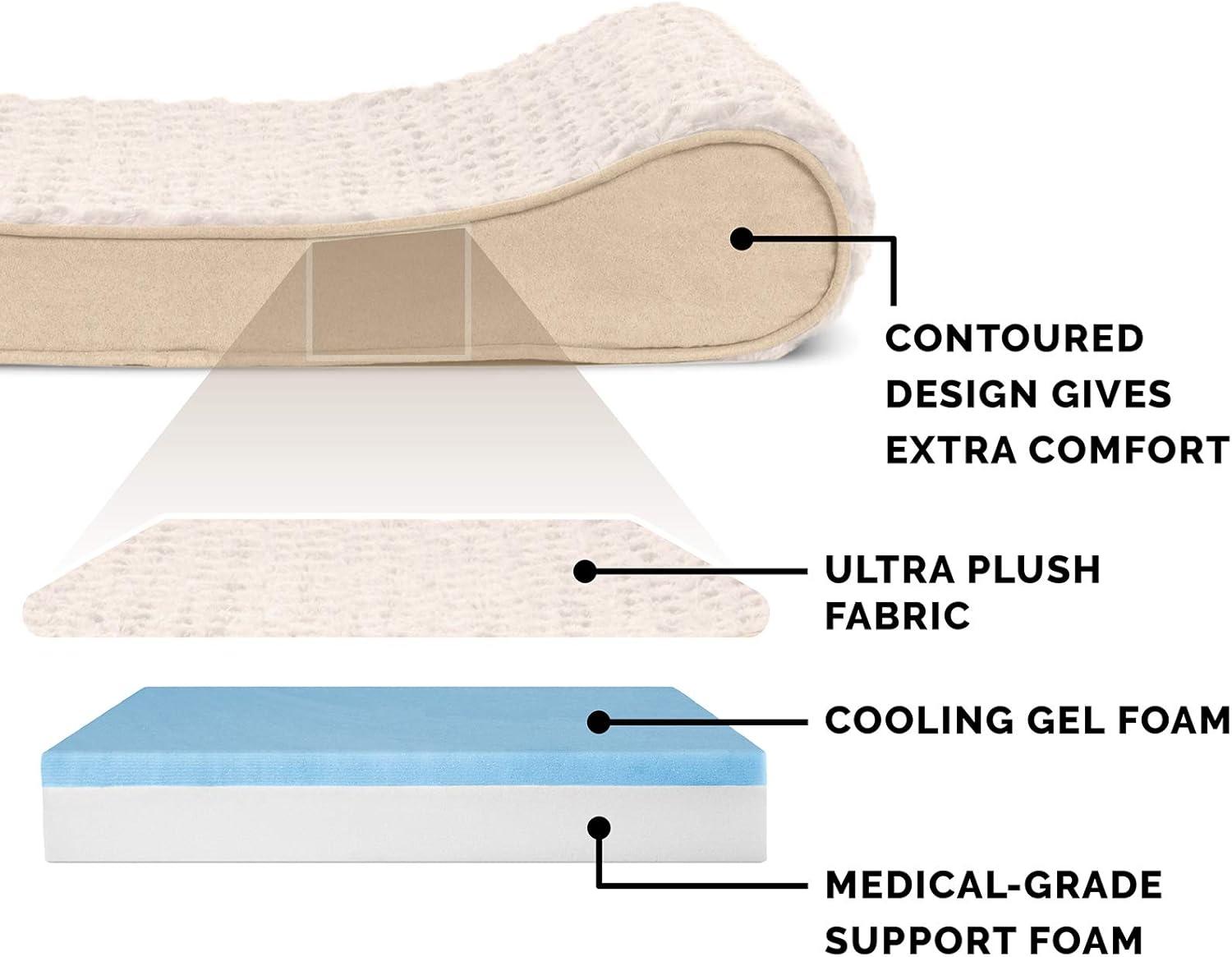 imageFurhaven Cooling Gel Dog Bed for LargeMedium Dogs w Removable Washable Cover For Dogs Up to 38 lbs Ultra Plush Faux Fur ampamp Suede Luxe Lounger Contour Mattress Gray LargeUltra Plush Cream