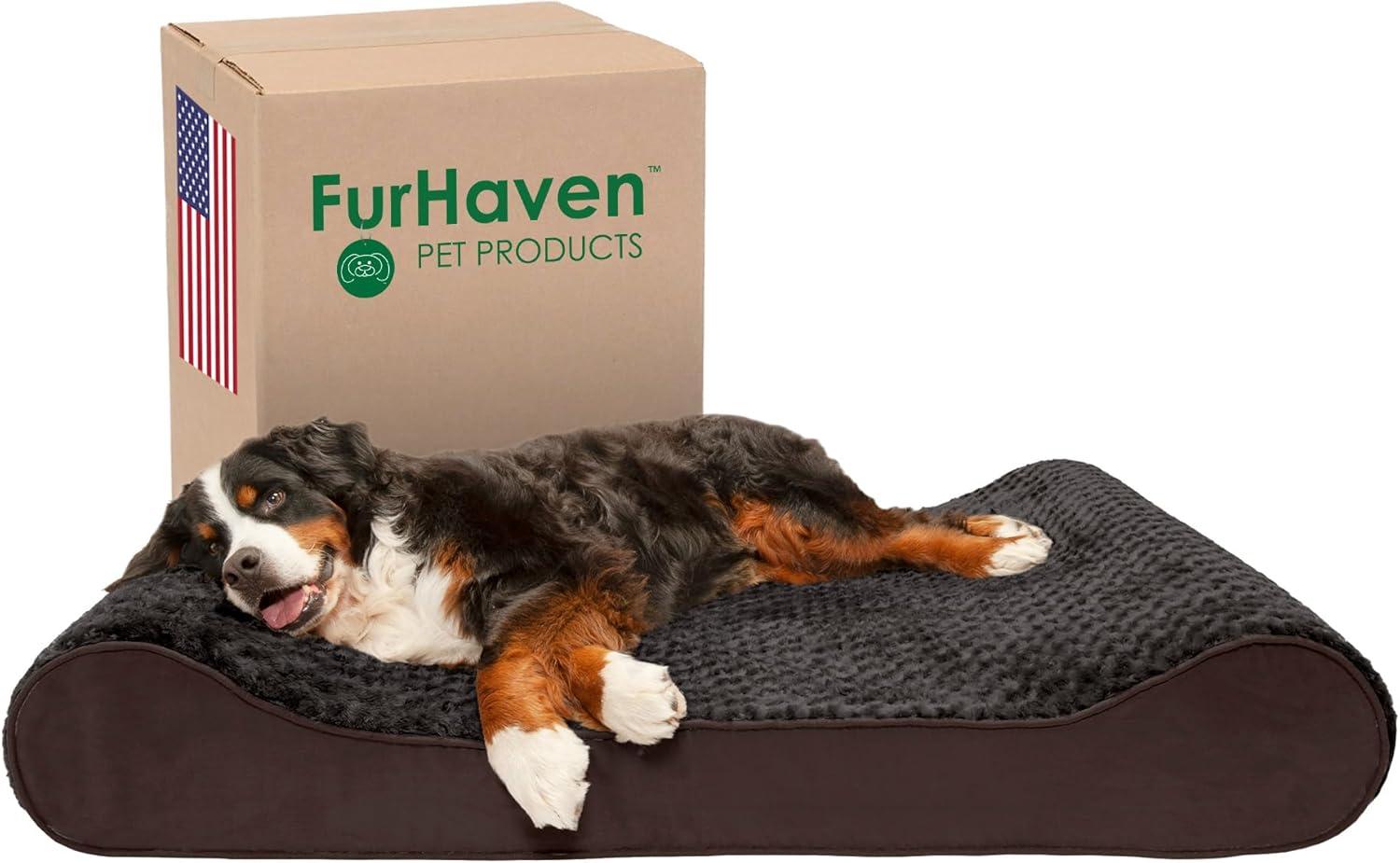 imageFurhaven Cooling Gel Dog Bed for LargeMedium Dogs w Removable Washable Cover For Dogs Up to 38 lbs Ultra Plush Faux Fur ampamp Suede Luxe Lounger Contour Mattress Gray LargeUltra Plush Chocolate