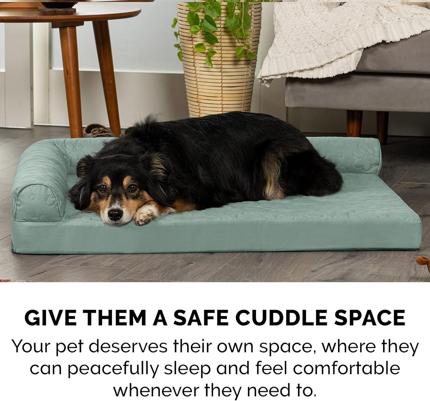 imageFurhaven Cooling Gel Dog Bed for MediumSmall Dogs w Removable Bolsters ampamp Washable Cover For Dogs Up to 35 lbs Pinsonic Quilted Paw L Shaped Chaise Titanium MediumQuilted Paw Iceberg Green