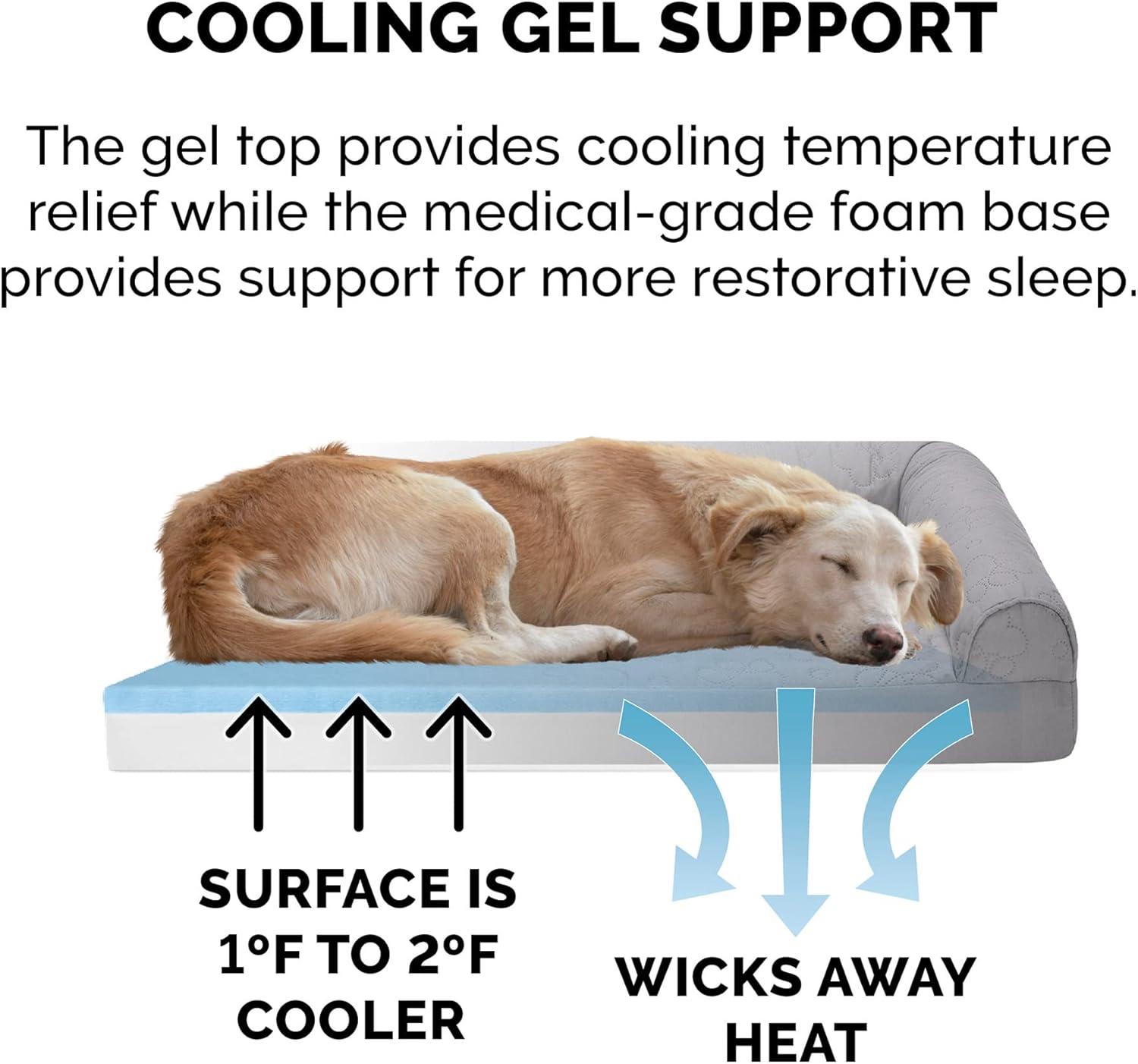 imageFurhaven Cooling Gel Dog Bed for MediumSmall Dogs w Removable Bolsters ampamp Washable Cover For Dogs Up to 35 lbs Pinsonic Quilted Paw L Shaped Chaise Titanium MediumQuilted Paw Titanium