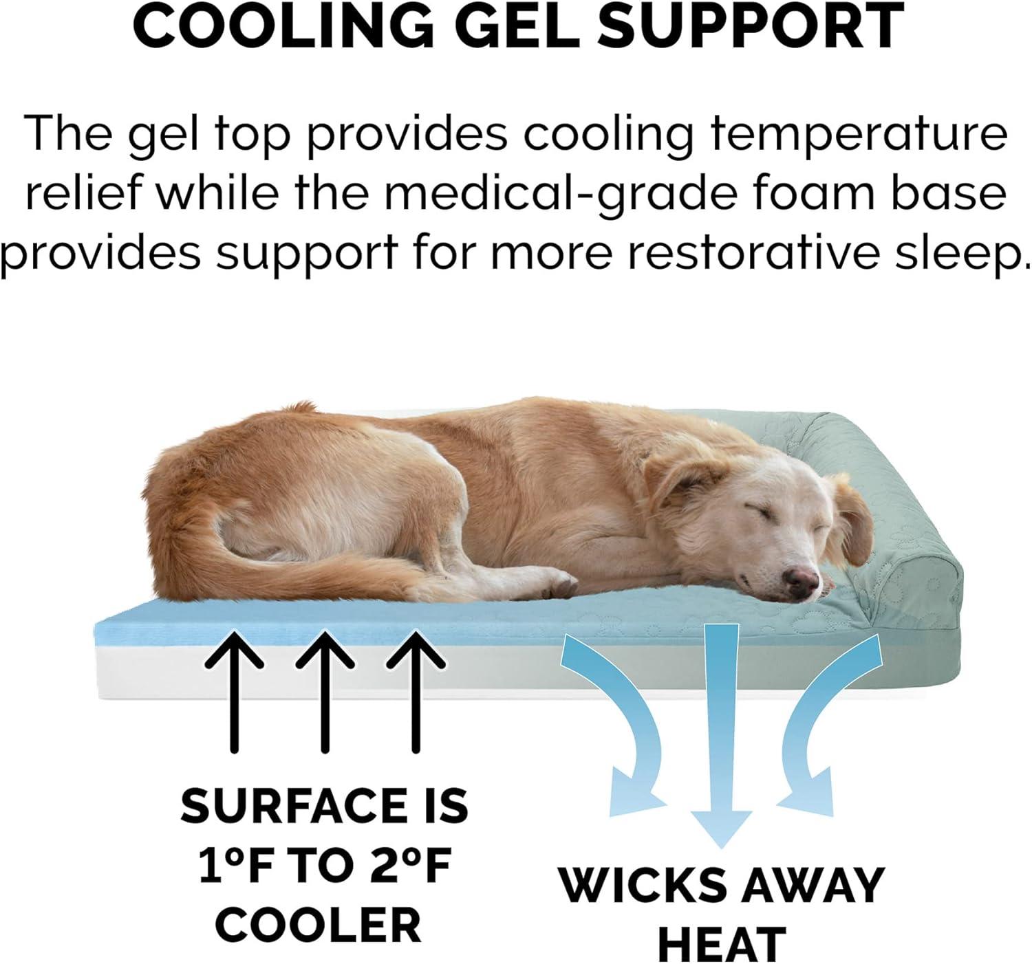 imageFurhaven Cooling Gel Dog Bed for MediumSmall Dogs w Removable Bolsters ampamp Washable Cover For Dogs Up to 35 lbs Pinsonic Quilted Paw L Shaped Chaise Titanium MediumQuilted Paw Iceberg Green