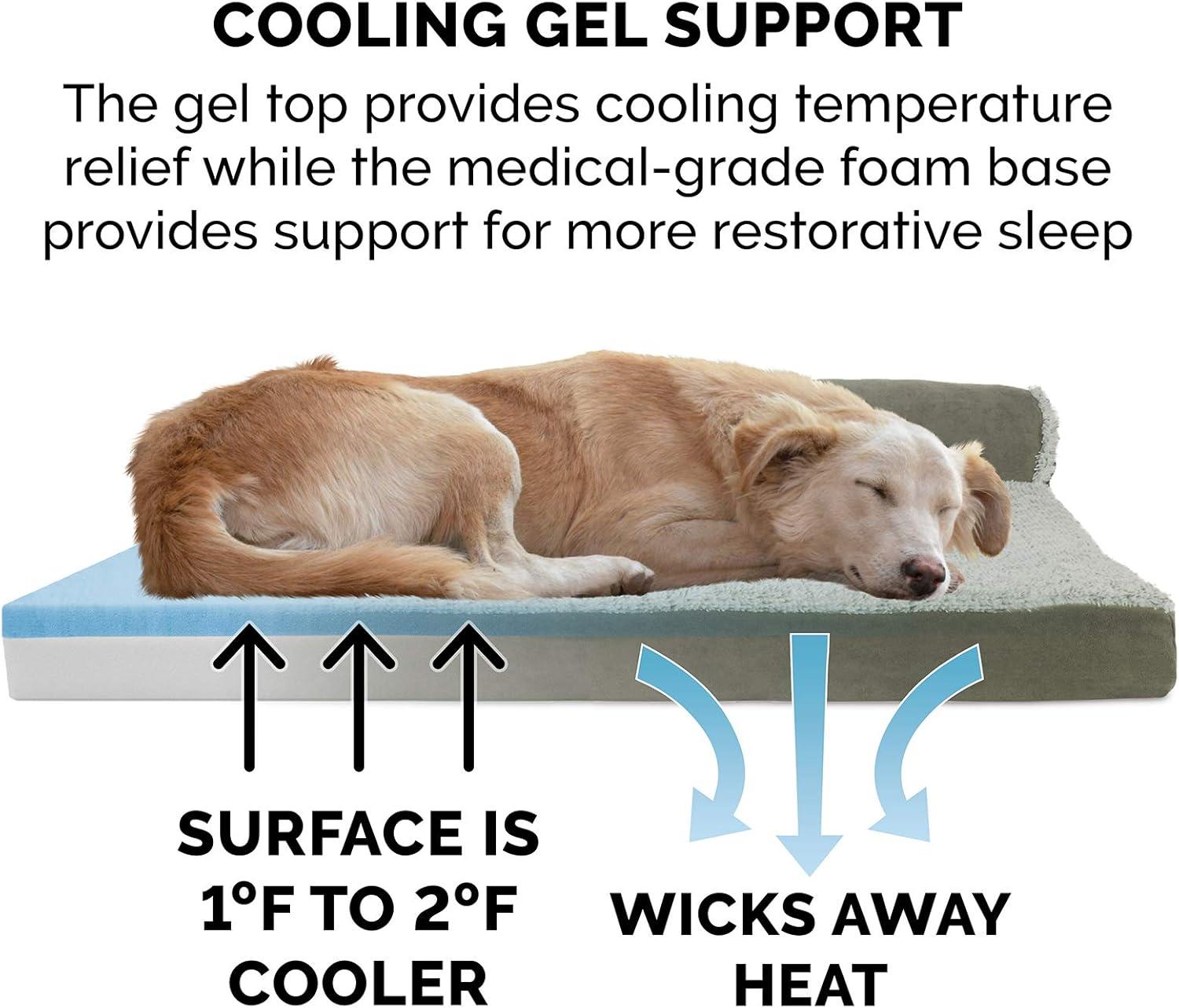imageFurhaven Cooling Gel Dog Bed for MediumSmall Dogs w Removable Bolsters ampamp Washable Cover For Dogs Up to 35 lbs Pinsonic Quilted Paw L Shaped Chaise Titanium MediumTwoTone Faux Fur Suede Dark Sage