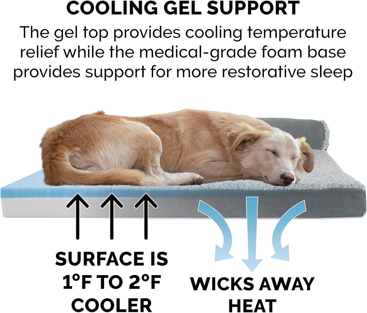 imageFurhaven Cooling Gel Dog Bed for MediumSmall Dogs w Removable Bolsters ampamp Washable Cover For Dogs Up to 35 lbs Pinsonic Quilted Paw L Shaped Chaise Titanium MediumTwoTone Faux Fur Suede Stone Gray