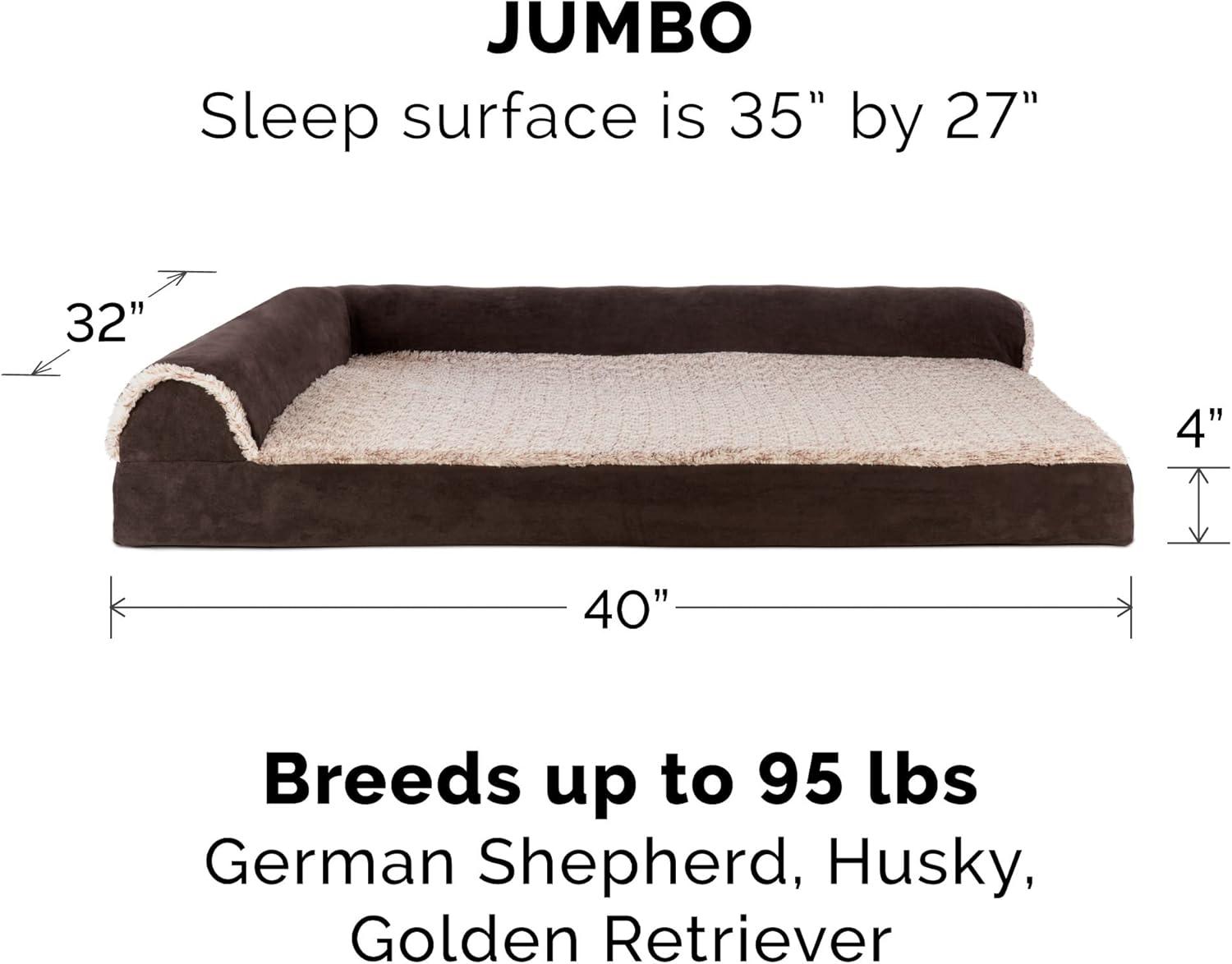 imageFurhaven Cooling Gel Dog Bed for MediumSmall Dogs w Removable Bolsters ampamp Washable Cover For Dogs Up to 35 lbs Pinsonic Quilted Paw L Shaped Chaise Titanium MediumTwoTone Faux Fur Suede Espresso