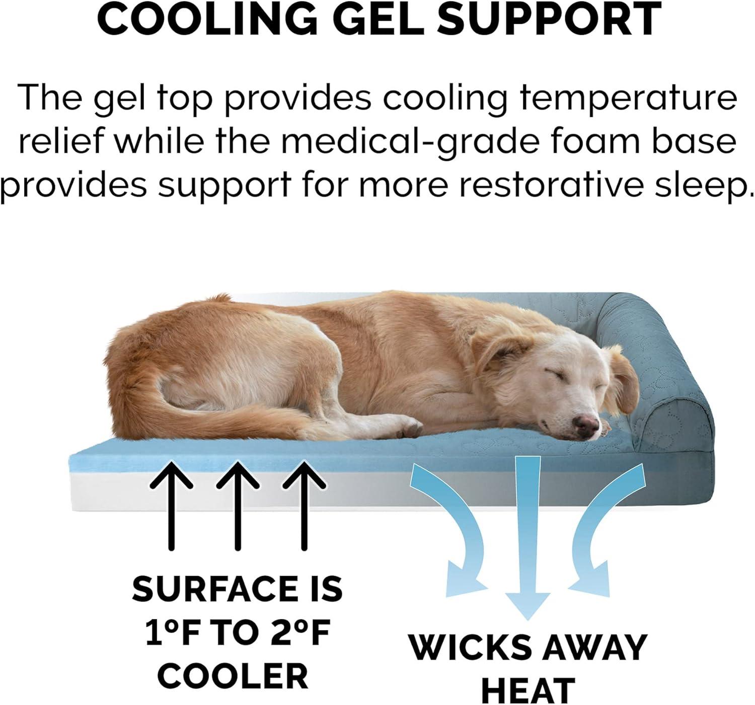 imageFurhaven Cooling Gel Dog Bed for MediumSmall Dogs w Removable Bolsters ampamp Washable Cover For Dogs Up to 35 lbs Pinsonic Quilted Paw L Shaped Chaise Titanium MediumQuilted Paw Bluestone