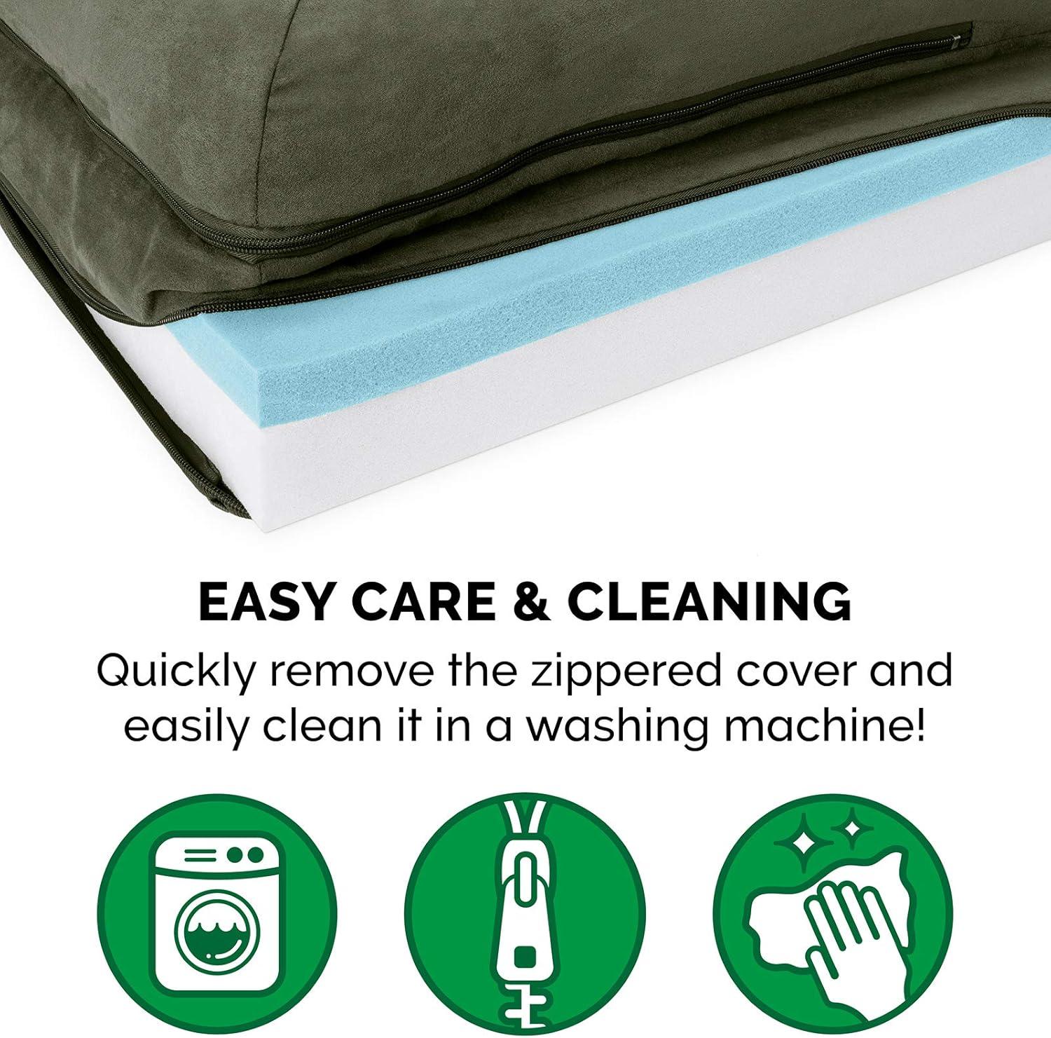 imageFurhaven Cooling Gel Dog Bed for MediumSmall Dogs w Removable Bolsters ampamp Washable Cover For Dogs Up to 35 lbs Pinsonic Quilted Paw L Shaped Chaise Titanium MediumTwoTone Faux Fur Suede Dark Sage