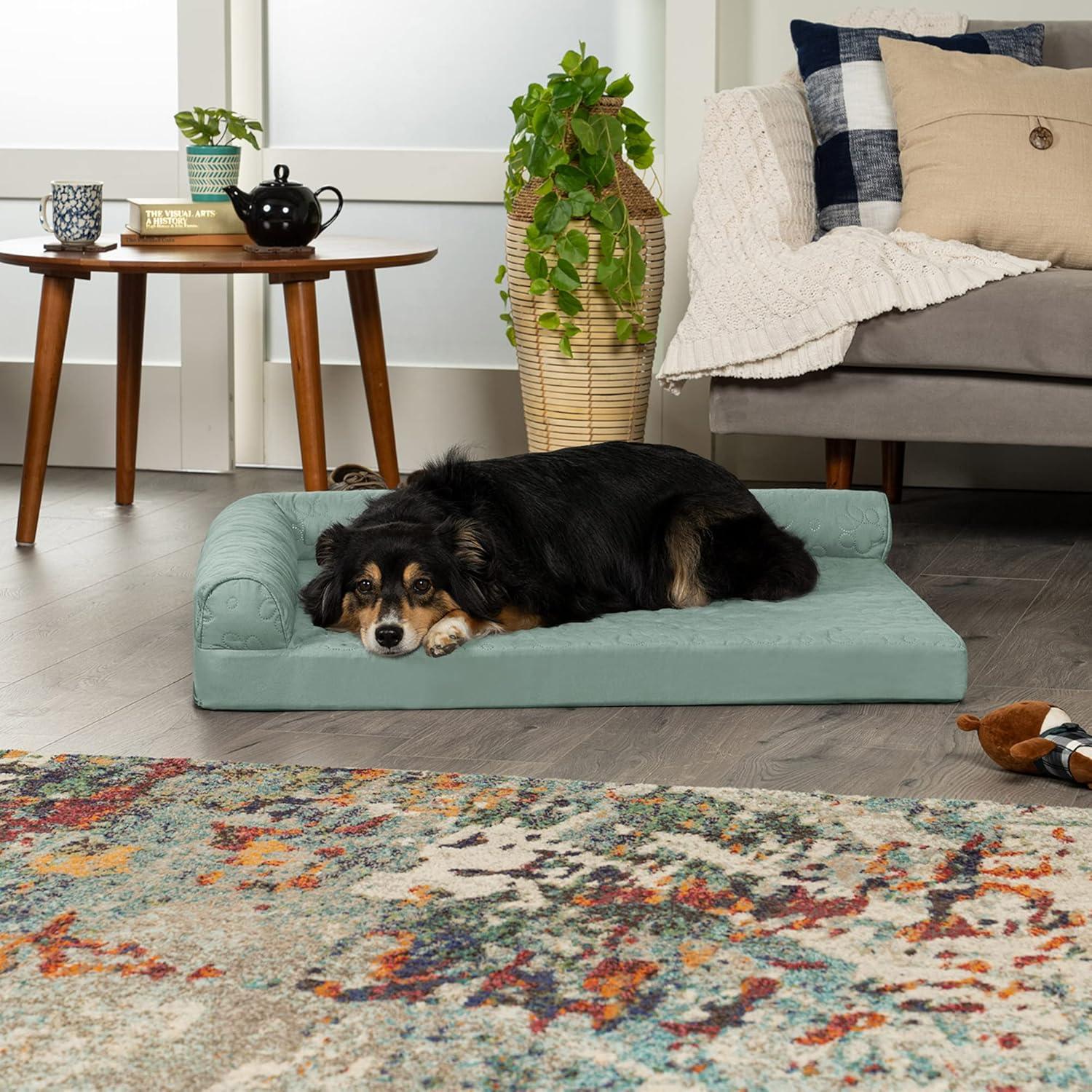 imageFurhaven Cooling Gel Dog Bed for MediumSmall Dogs w Removable Bolsters ampamp Washable Cover For Dogs Up to 35 lbs Pinsonic Quilted Paw L Shaped Chaise Titanium MediumQuilted Paw Iceberg Green