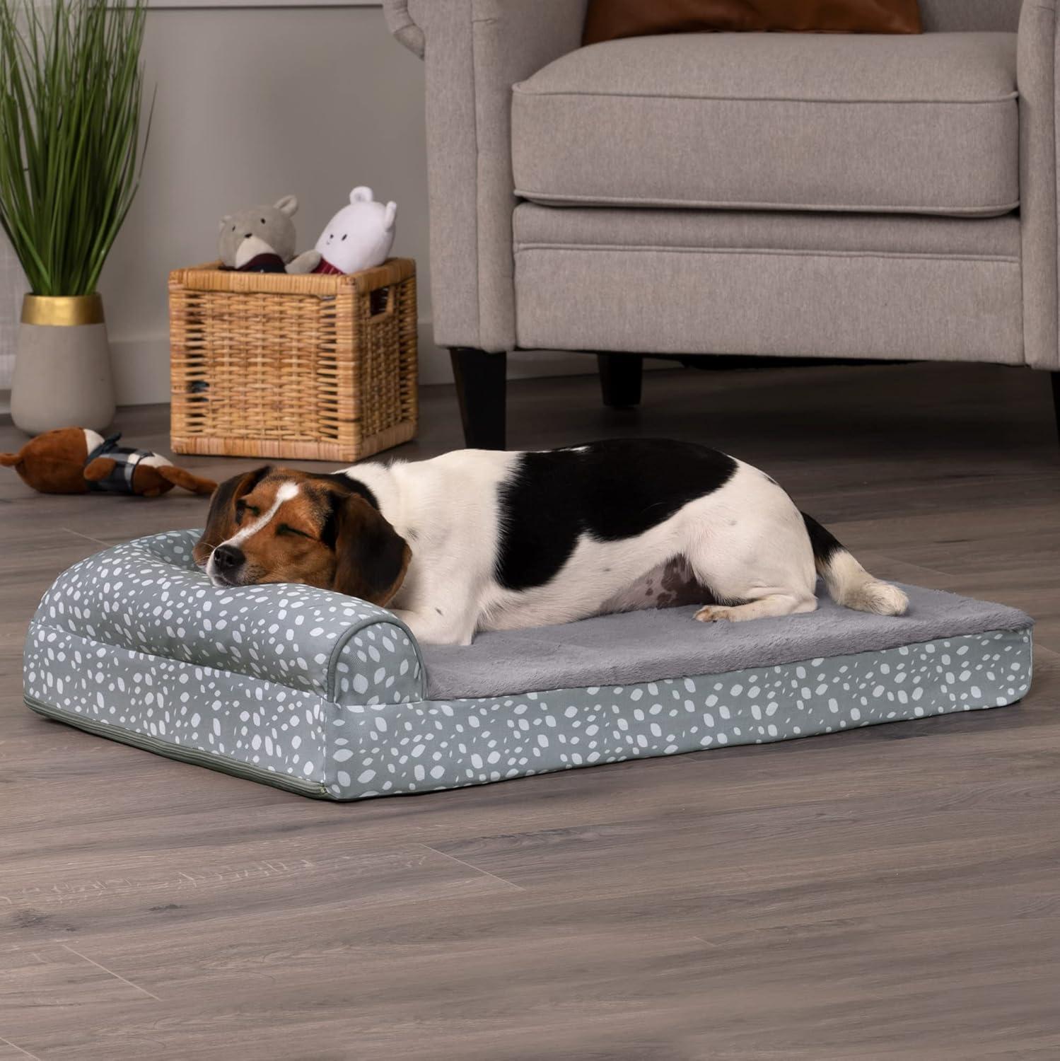 imageFurhaven Cooling Gel Dog Bed for MediumSmall Dogs w Removable Bolsters ampamp Washable Cover For Dogs Up to 35 lbs Pinsonic Quilted Paw L Shaped Chaise Titanium MediumPlush Almond Print Gray Almonds