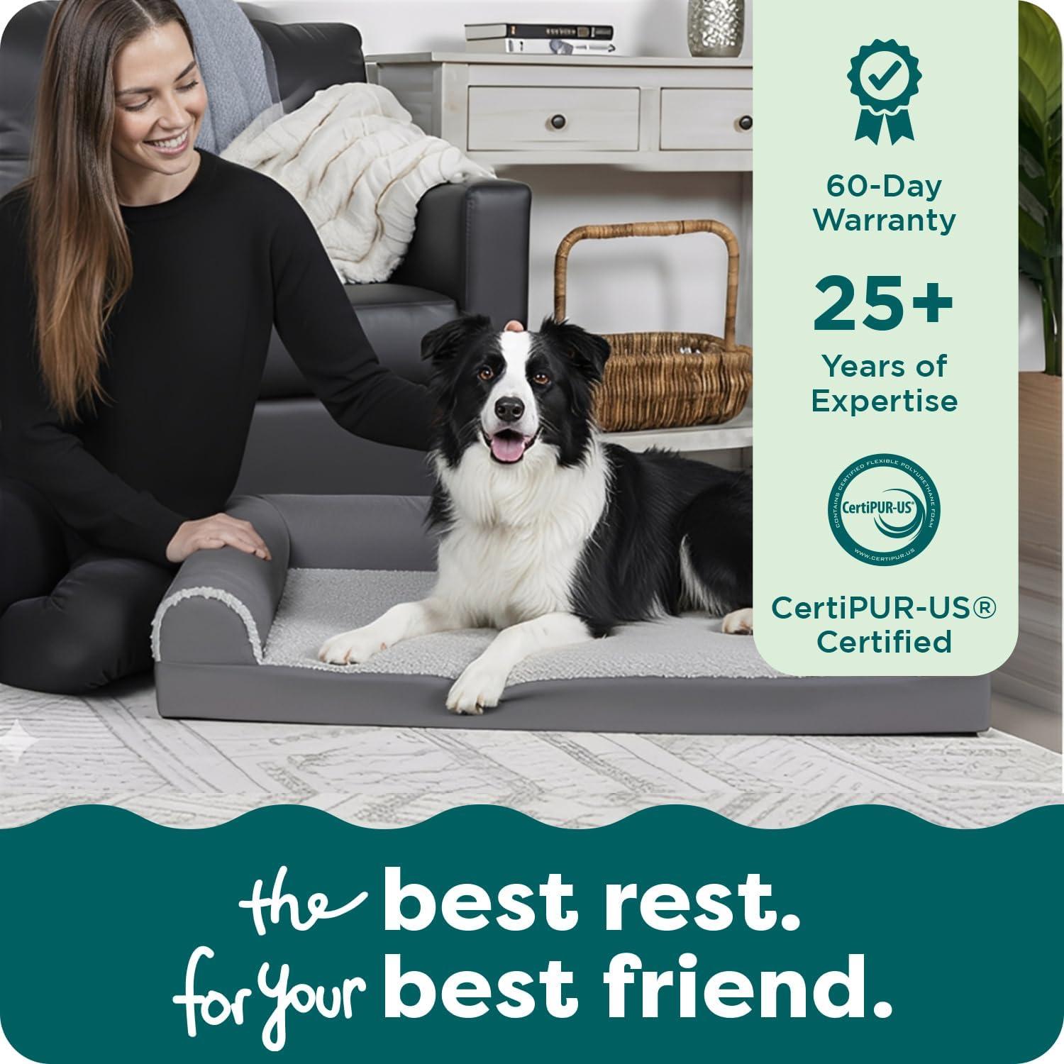 imageFurhaven Cooling Gel Dog Bed for MediumSmall Dogs w Removable Bolsters ampamp Washable Cover For Dogs Up to 35 lbs Pinsonic Quilted Paw L Shaped Chaise Titanium MediumTwoTone Faux Fur Suede Stone Gray