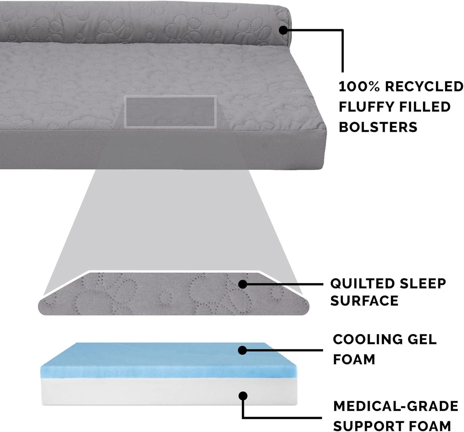 imageFurhaven Cooling Gel Dog Bed for MediumSmall Dogs w Removable Bolsters ampamp Washable Cover For Dogs Up to 35 lbs Pinsonic Quilted Paw L Shaped Chaise Titanium MediumQuilted Paw Titanium