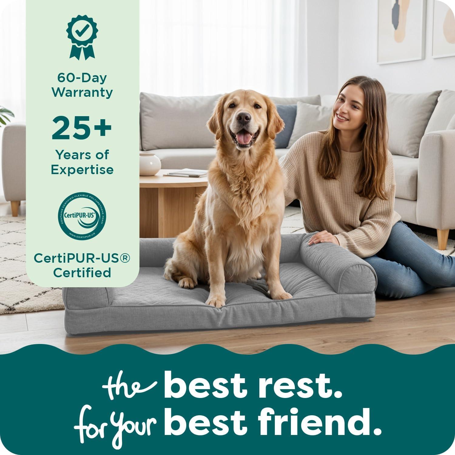 imageFurhaven Cooling Gel Dog Bed for MediumSmall Dogs w Removable Bolsters ampamp Washable Cover For Dogs Up to 35 lbs Pinsonic Quilted Paw L Shaped Chaise Titanium MediumTwoTone Faux Fur Suede Stone Gray